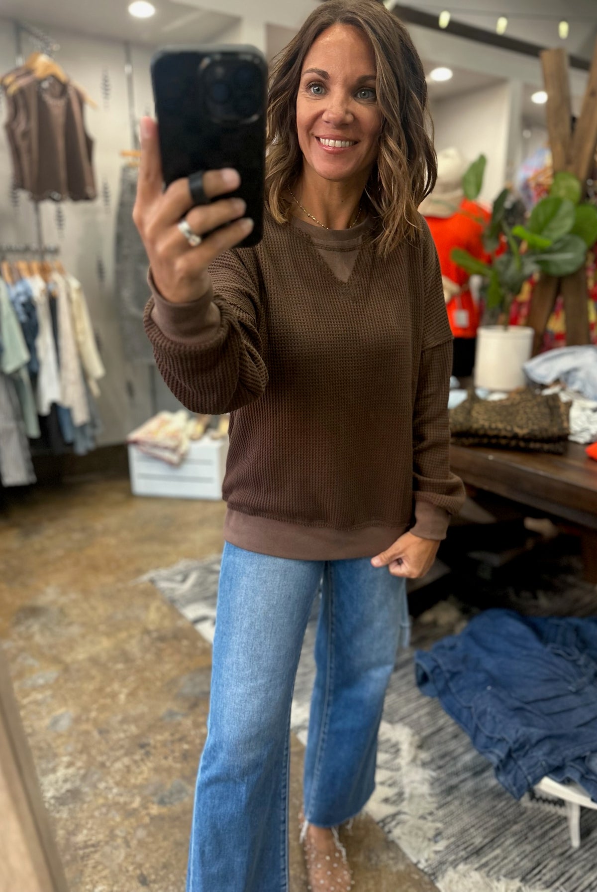 In A Fall State Waffle Long-Sleeve-Long Sleeves-Staccato-Anna Kaytes Boutique, Women's Fashion Boutique in Grinnell, Iowa