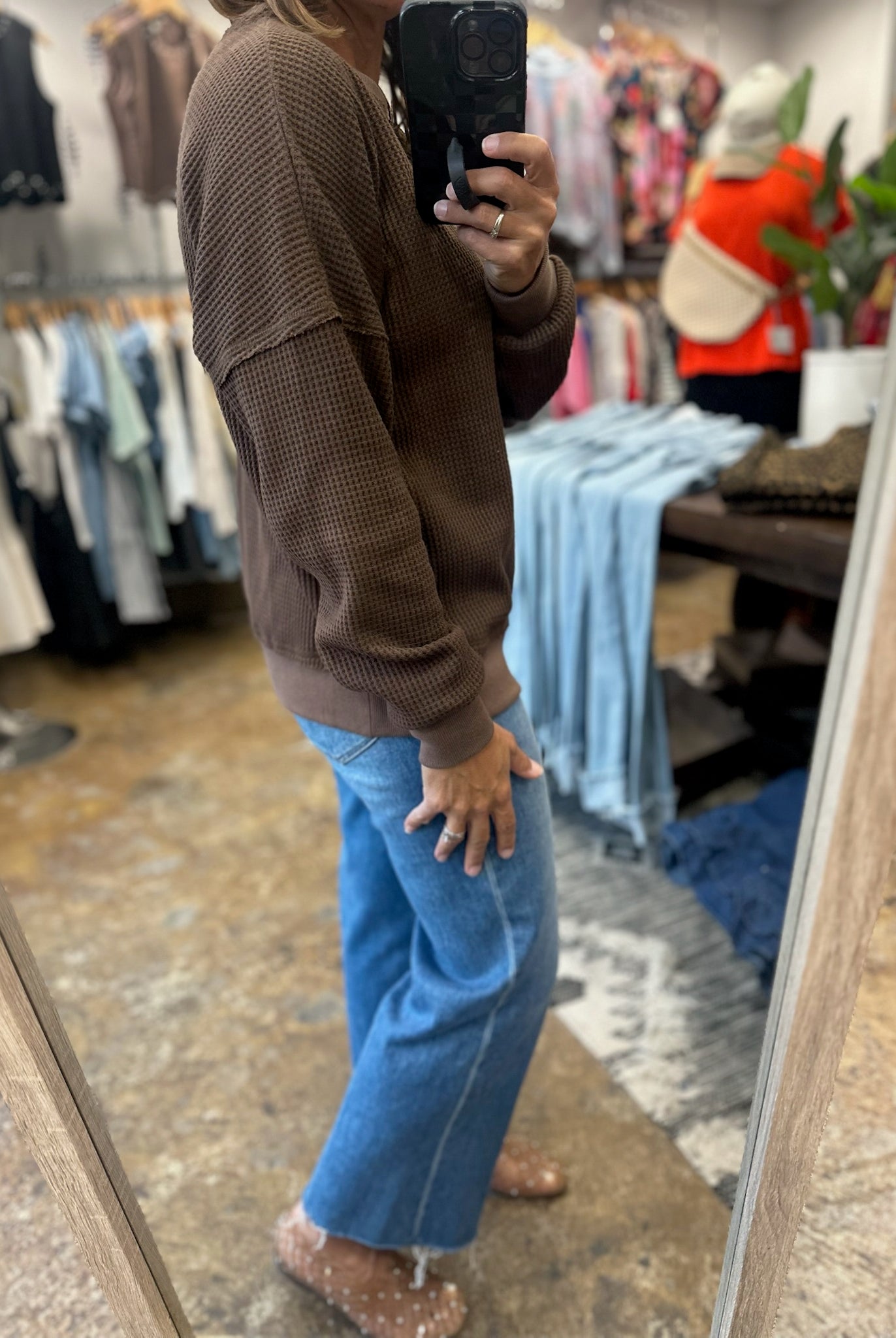 In A Fall State Waffle Long-Sleeve-Long Sleeves-Staccato-Anna Kaytes Boutique, Women's Fashion Boutique in Grinnell, Iowa