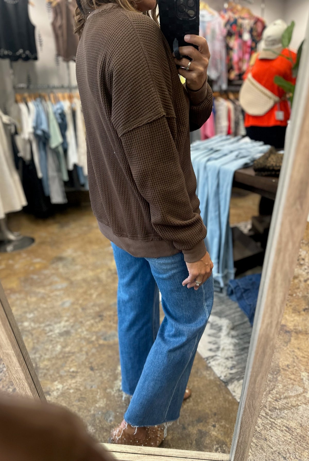 In A Fall State Waffle Long-Sleeve-Long Sleeves-Staccato-Anna Kaytes Boutique, Women's Fashion Boutique in Grinnell, Iowa