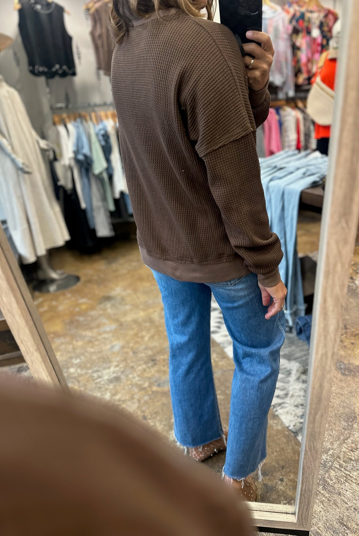In A Fall State Waffle Long-Sleeve-Long Sleeves-Staccato-Anna Kaytes Boutique, Women's Fashion Boutique in Grinnell, Iowa