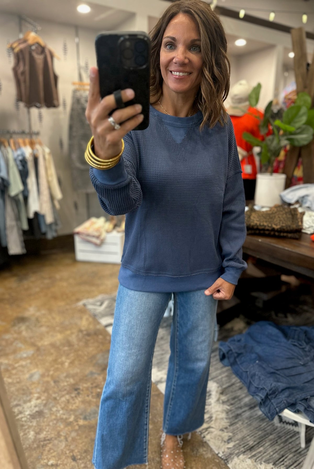 In A Fall State Waffle Long-Sleeve-Long Sleeves-Staccato-Anna Kaytes Boutique, Women's Fashion Boutique in Grinnell, Iowa