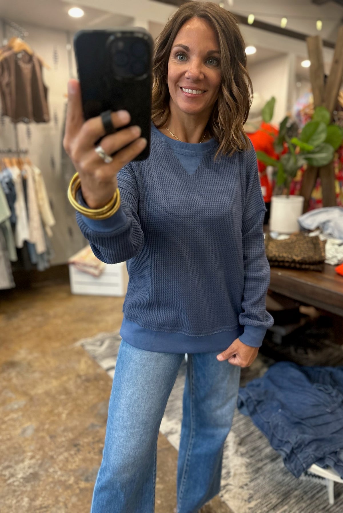 In A Fall State Waffle Long-Sleeve-Long Sleeves-Staccato-Anna Kaytes Boutique, Women's Fashion Boutique in Grinnell, Iowa