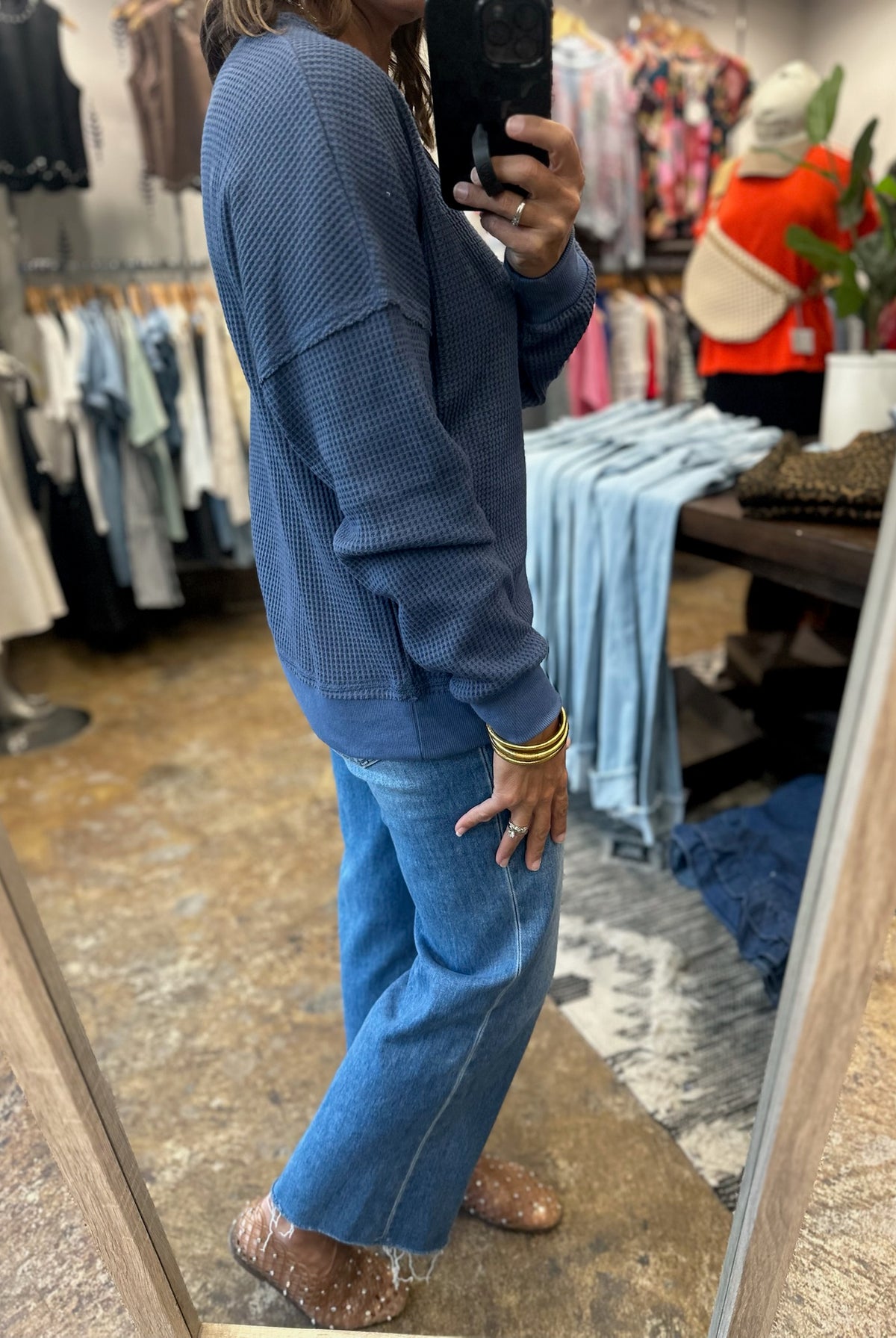 In A Fall State Waffle Long-Sleeve-Long Sleeves-Staccato-Anna Kaytes Boutique, Women's Fashion Boutique in Grinnell, Iowa