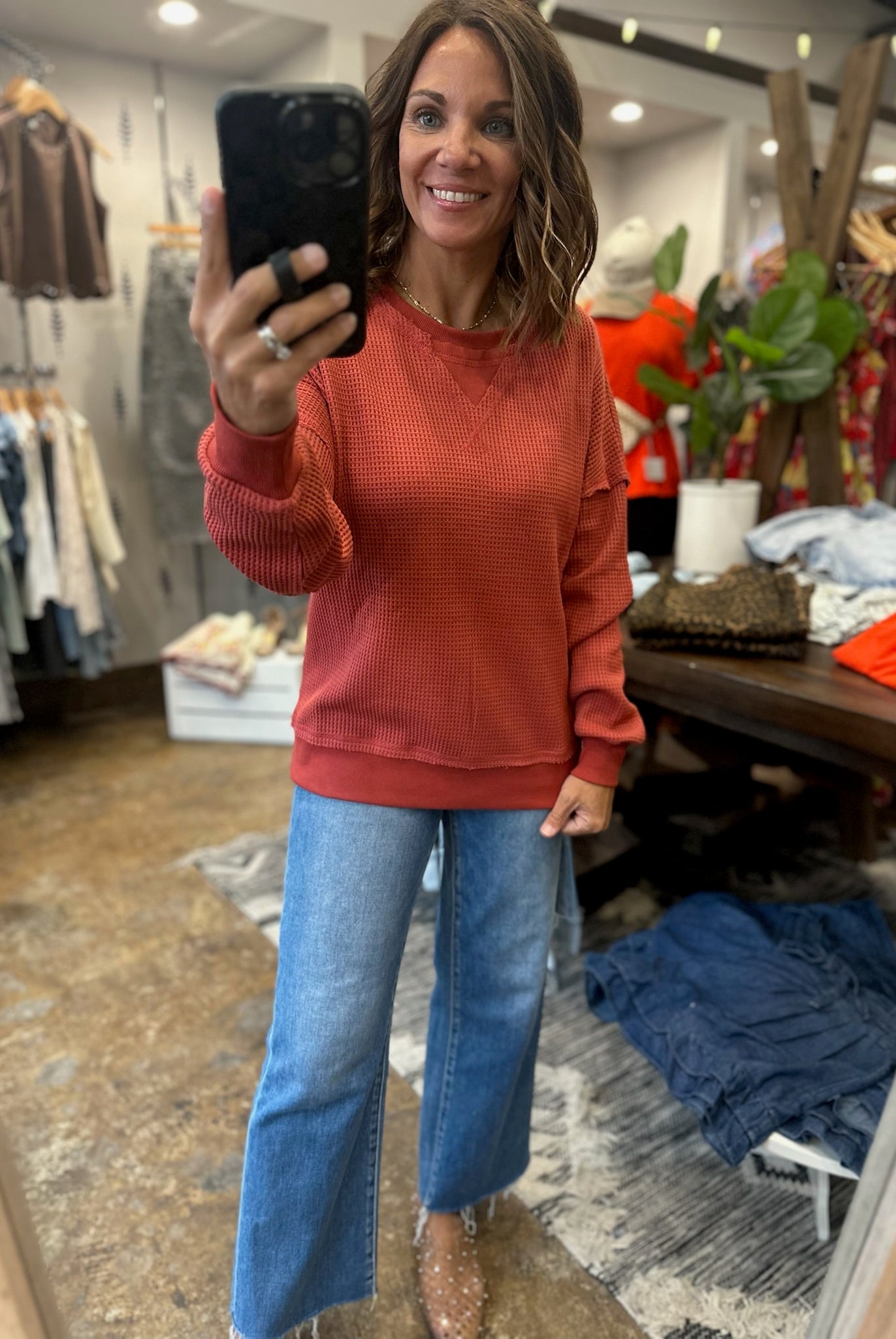 In A Fall State Waffle Long-Sleeve-Long Sleeves-Staccato-Anna Kaytes Boutique, Women's Fashion Boutique in Grinnell, Iowa