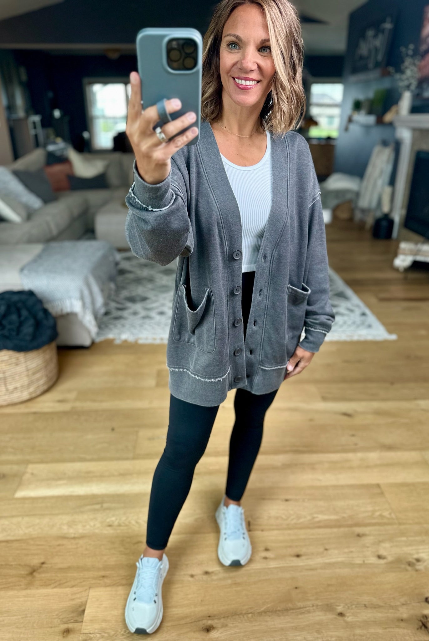 Heading Out Sweatshirt Cardigan-Mono B-Anna Kaytes Boutique, Women's Fashion Boutique in Grinnell, Iowa