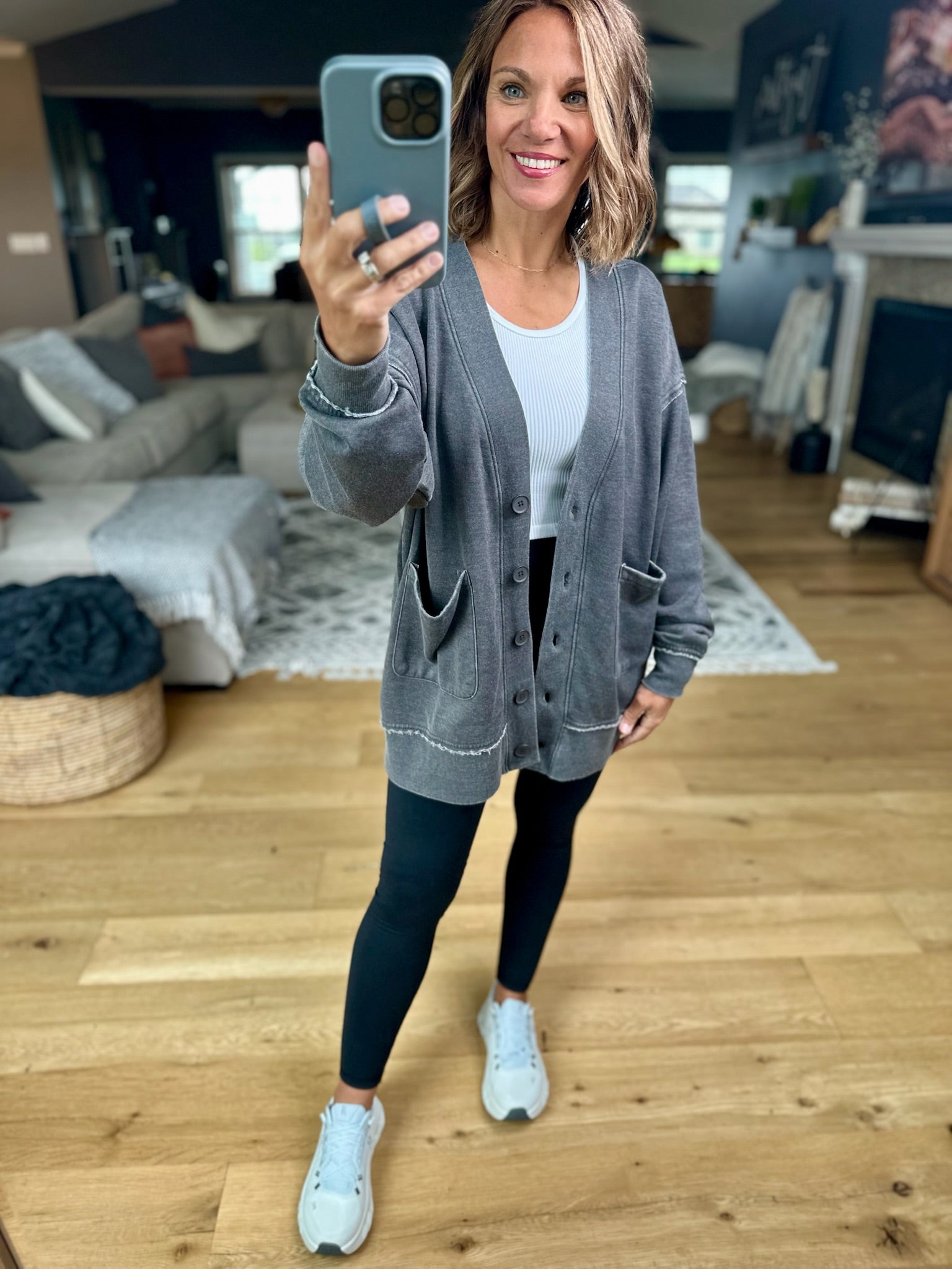 Heading Out Sweatshirt Cardigan-Mono B-Anna Kaytes Boutique, Women's Fashion Boutique in Grinnell, Iowa