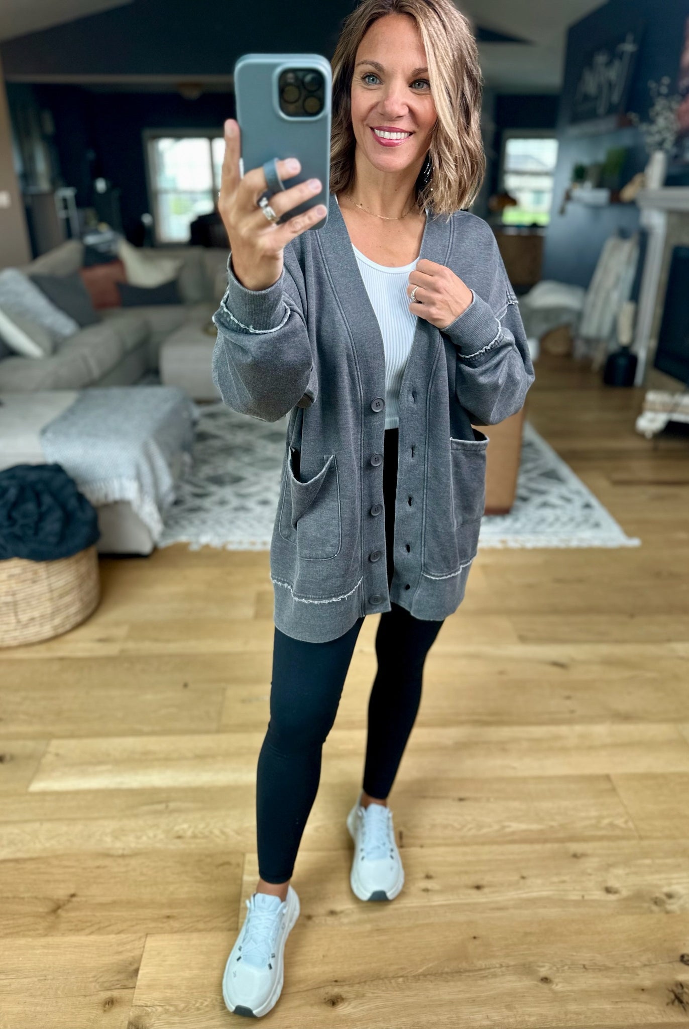 Heading Out Sweatshirt Cardigan-Mono B-Anna Kaytes Boutique, Women's Fashion Boutique in Grinnell, Iowa