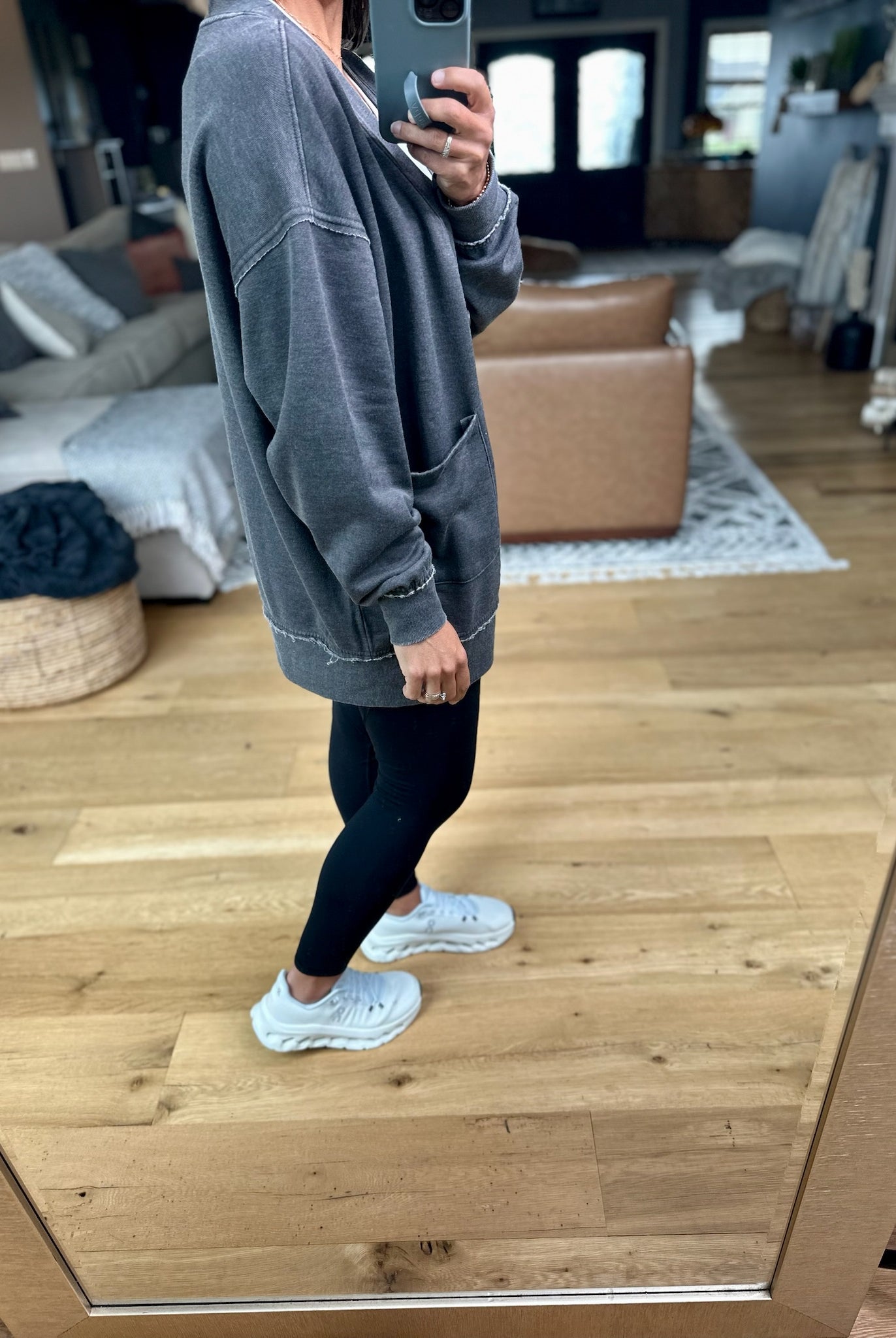 Heading Out Sweatshirt Cardigan-Mono B-Anna Kaytes Boutique, Women's Fashion Boutique in Grinnell, Iowa