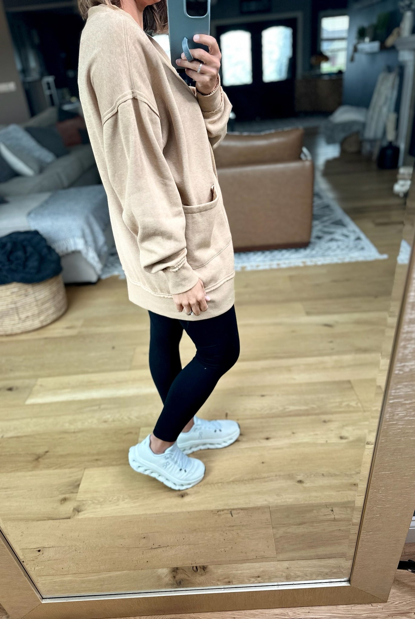 Heading Out Sweatshirt Cardigan-Mono B-Anna Kaytes Boutique, Women's Fashion Boutique in Grinnell, Iowa