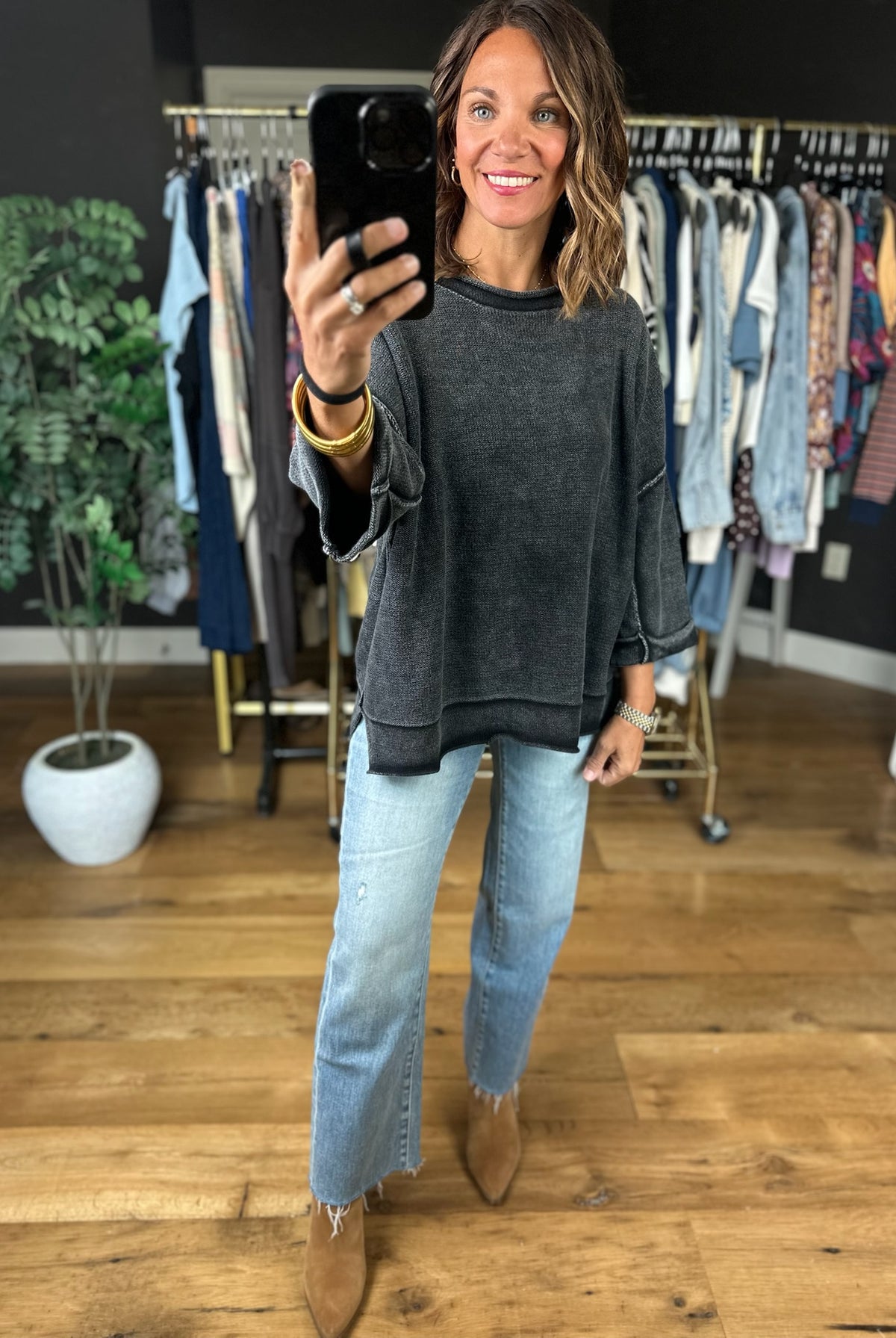 By Midnight Raw Hem Dolman Sweater-Sweaters-Blu Pepper-Anna Kaytes Boutique, Women's Fashion Boutique in Grinnell, Iowa