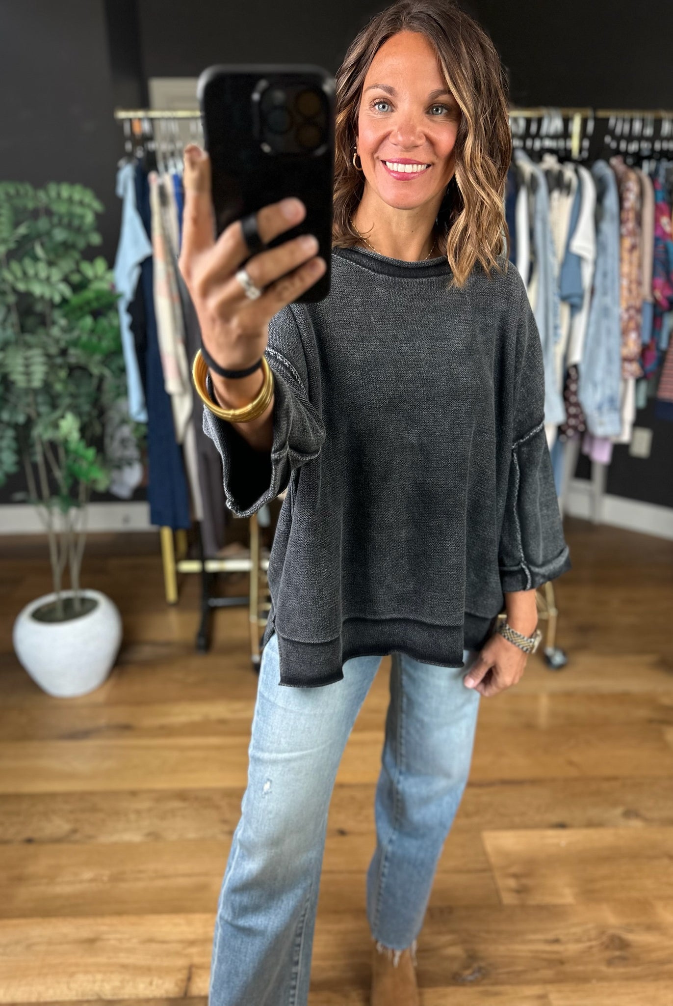 By Midnight Raw Hem Dolman Sweater-Sweaters-Blu Pepper-Anna Kaytes Boutique, Women's Fashion Boutique in Grinnell, Iowa