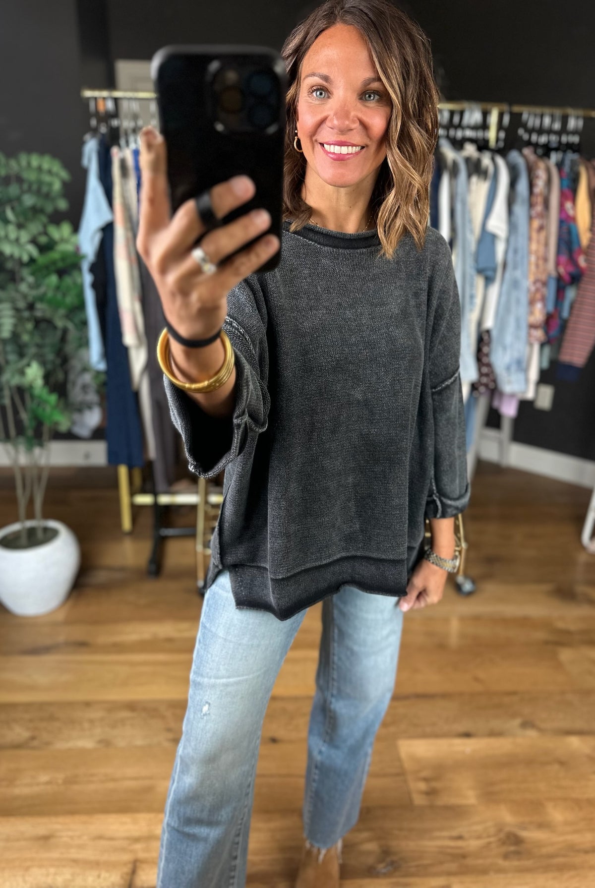By Midnight Raw Hem Dolman Sweater-Sweaters-Blu Pepper-Anna Kaytes Boutique, Women's Fashion Boutique in Grinnell, Iowa