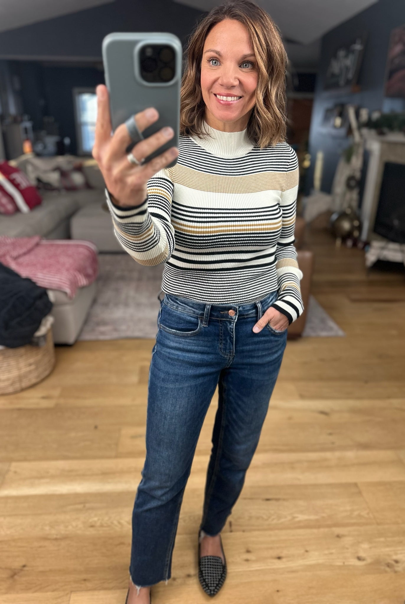 Uptown Charm Mock-Neck Long Sleeve Knit-Sweaters-Hem & Thread-Anna Kaytes Boutique, Women's Fashion Boutique in Grinnell, Iowa