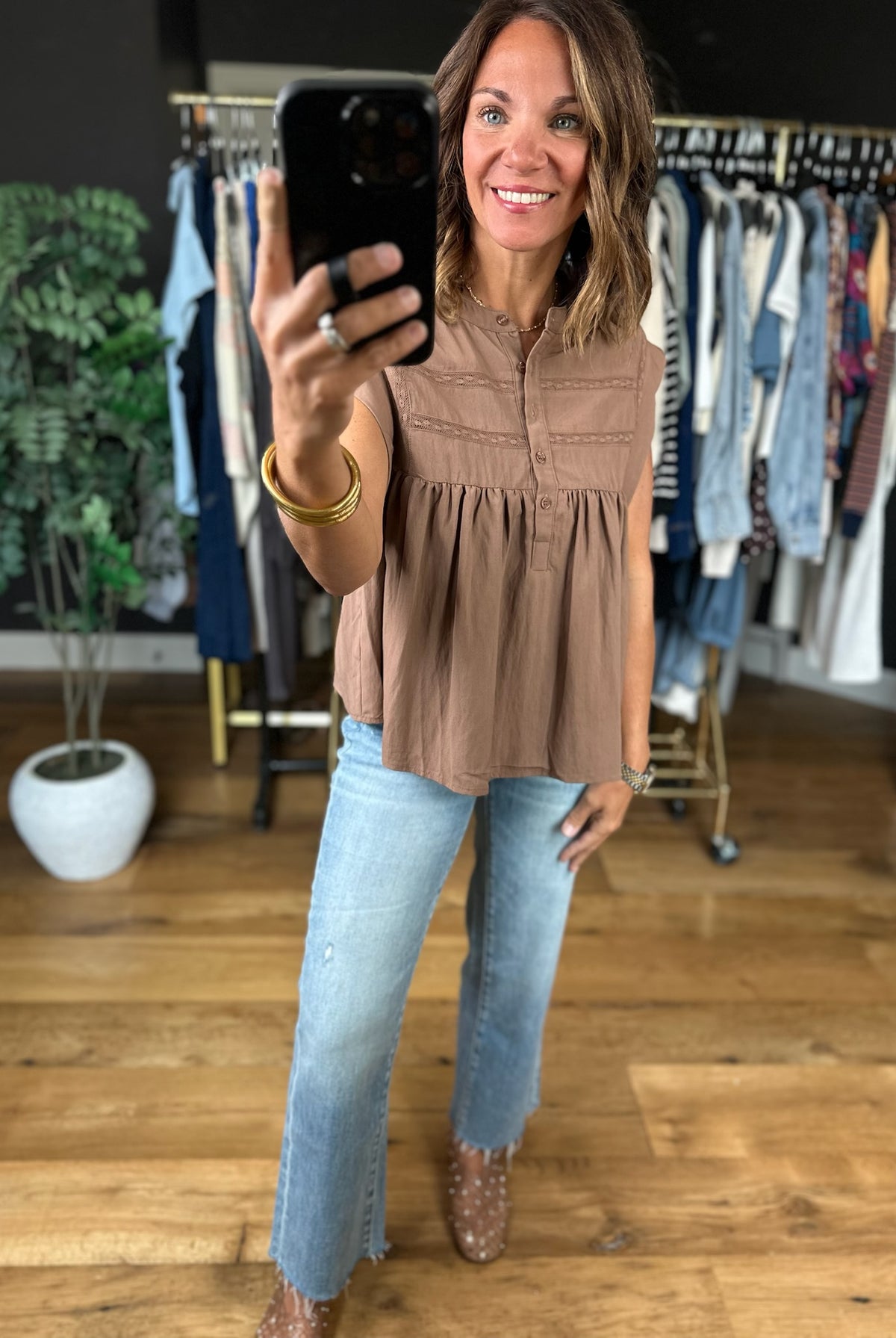 Keep The Peace Eyelet Detail Top-Short Sleeves-She & Sky-Anna Kaytes Boutique, Women's Fashion Boutique in Grinnell, Iowa