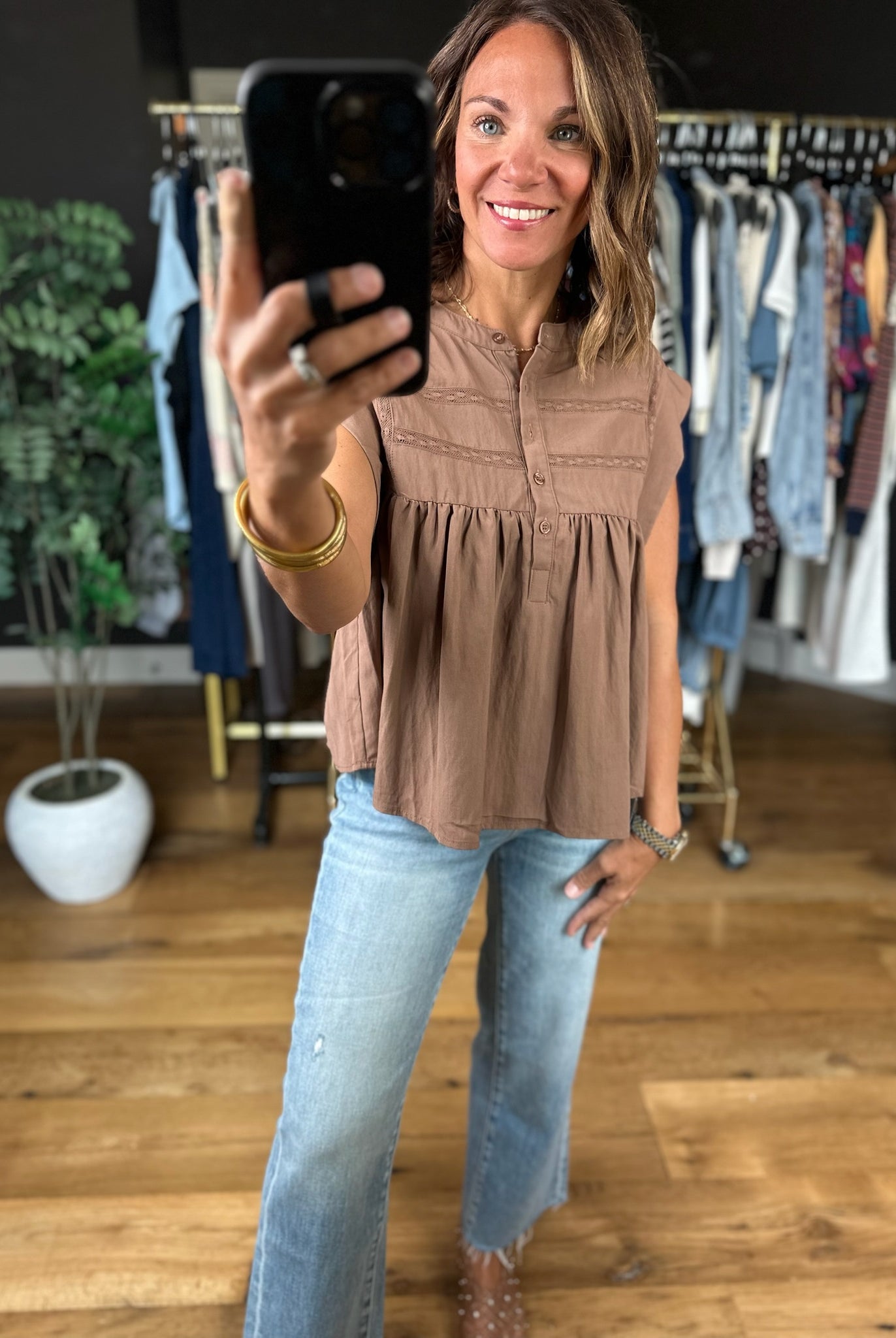 Keep The Peace Eyelet Detail Top-Short Sleeves-She & Sky-Anna Kaytes Boutique, Women's Fashion Boutique in Grinnell, Iowa