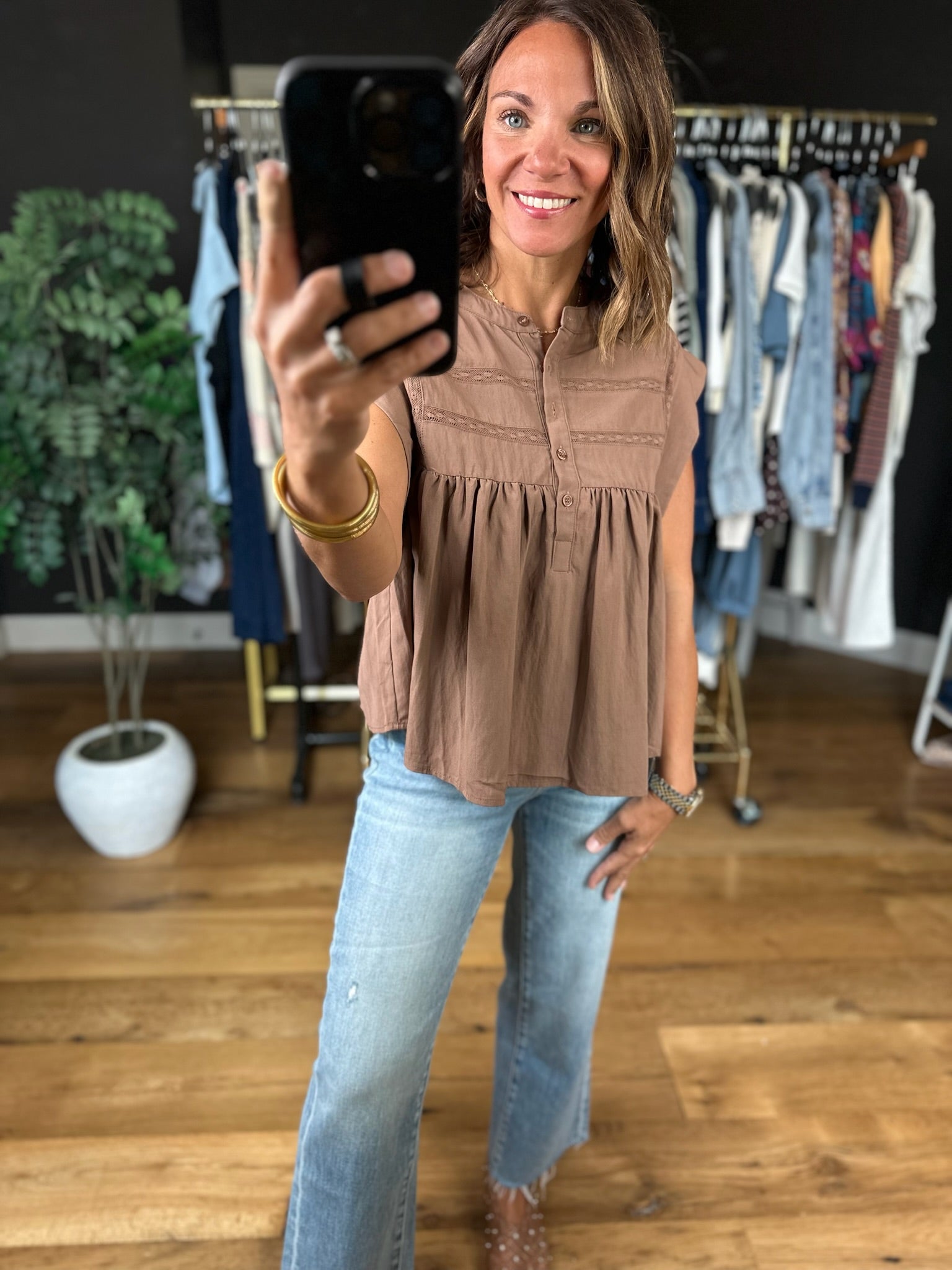 Keep The Peace Eyelet Detail Top-Short Sleeves-She & Sky-Anna Kaytes Boutique, Women's Fashion Boutique in Grinnell, Iowa