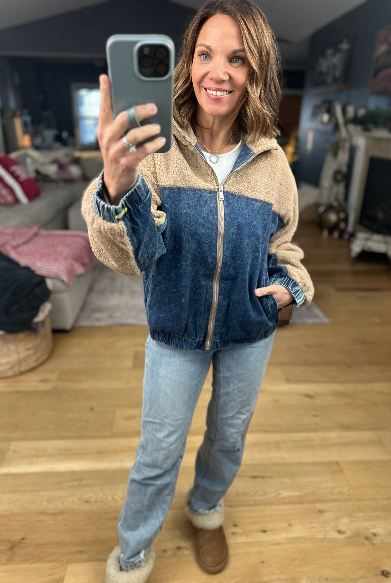 Tell Me Something Good Sherpa Zip Jacket-Jackets-Hem & Thread-Anna Kaytes Boutique, Women's Fashion Boutique in Grinnell, Iowa