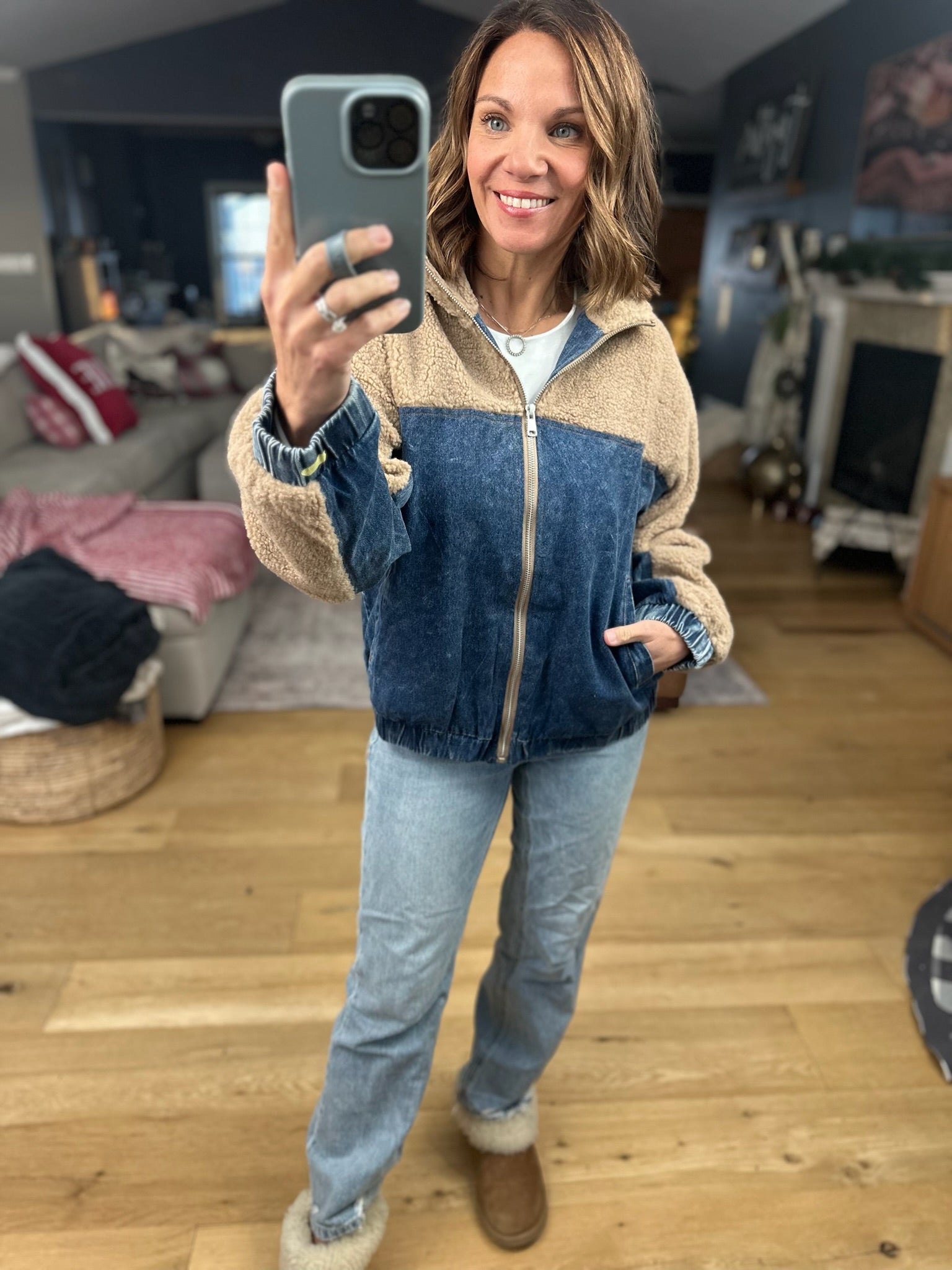 Tell Me Something Good Sherpa Zip Jacket-Jackets-Hem & Thread-Anna Kaytes Boutique, Women's Fashion Boutique in Grinnell, Iowa