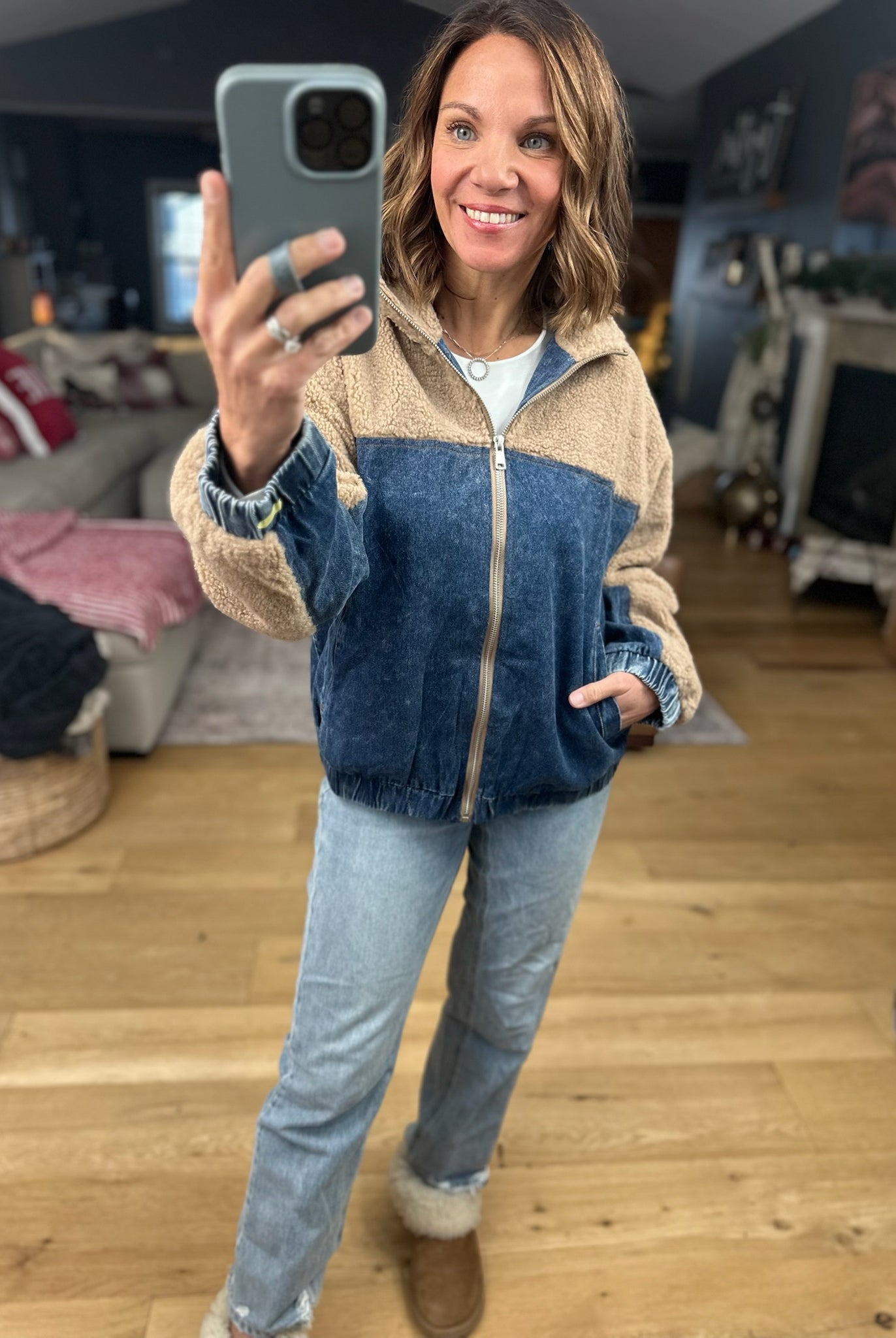 Tell Me Something Good Sherpa Zip Jacket-Jackets-Hem & Thread-Anna Kaytes Boutique, Women's Fashion Boutique in Grinnell, Iowa