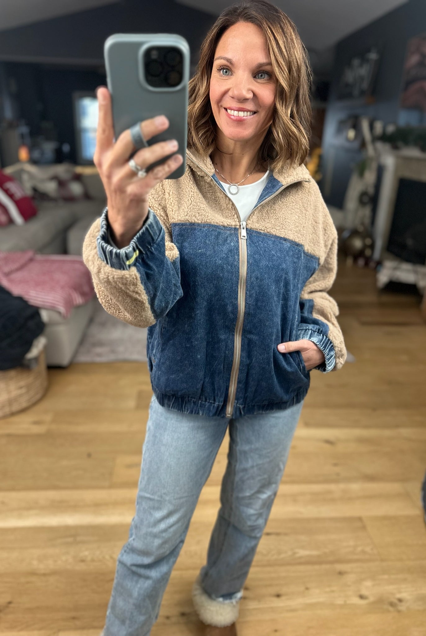 Tell Me Something Good Sherpa Zip Jacket-Jackets-Hem & Thread-Anna Kaytes Boutique, Women's Fashion Boutique in Grinnell, Iowa