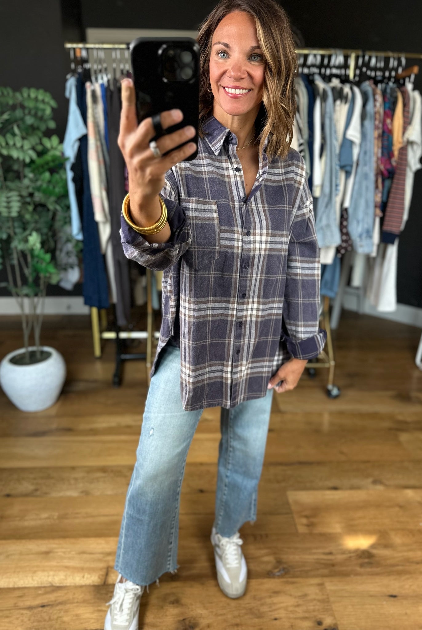 Fully Invested Plaid Button-Down Top-Long Sleeves-Blu Pepper-Anna Kaytes Boutique, Women's Fashion Boutique in Grinnell, Iowa