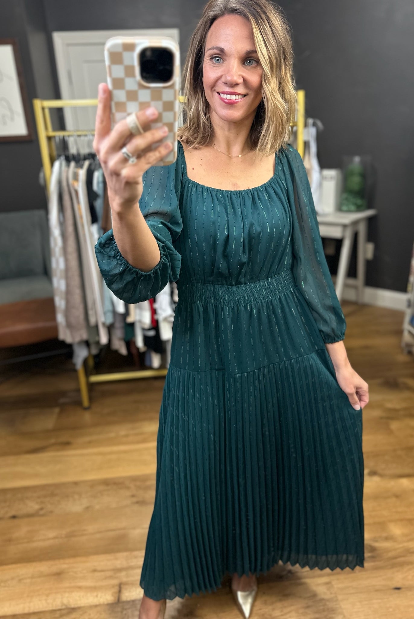 Shining Bright Pleated Detail Dress - Peacock-Skies Are Blue-Anna Kaytes Boutique, Women's Fashion Boutique in Grinnell, Iowa