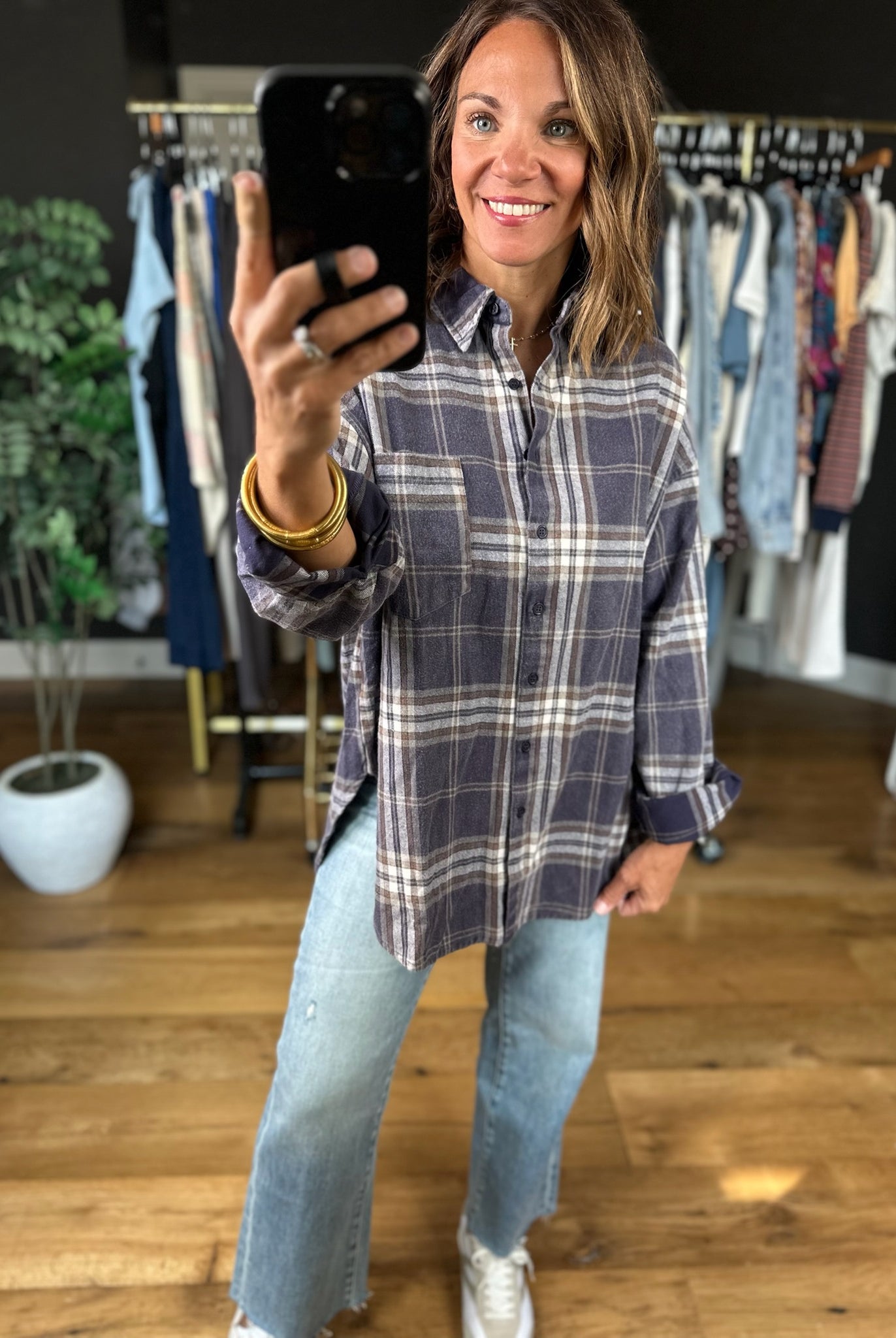 Fully Invested Plaid Button-Down Top-Long Sleeves-Blu Pepper-Anna Kaytes Boutique, Women's Fashion Boutique in Grinnell, Iowa