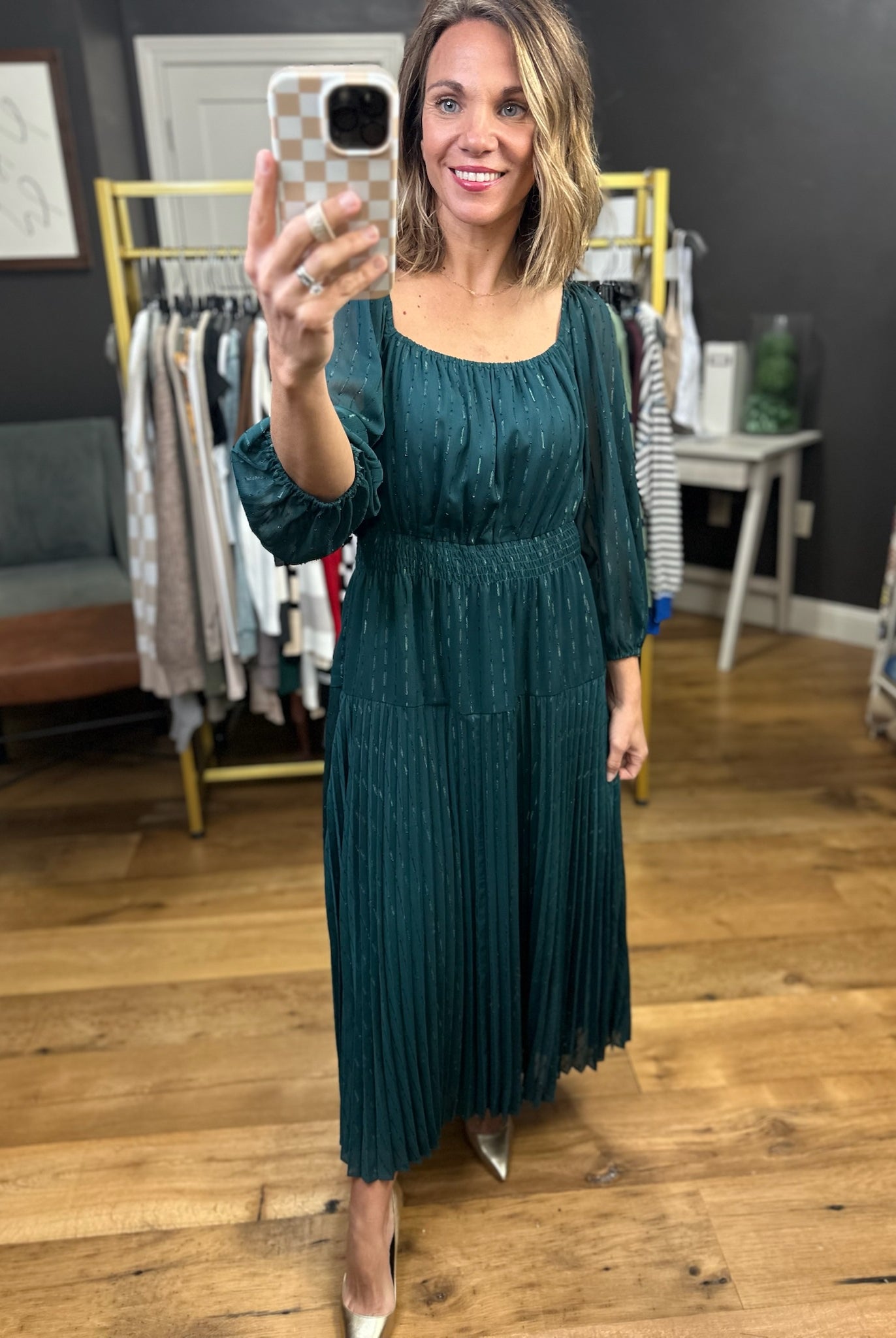 Shining Bright Pleated Detail Dress - Peacock-Skies Are Blue-Anna Kaytes Boutique, Women's Fashion Boutique in Grinnell, Iowa