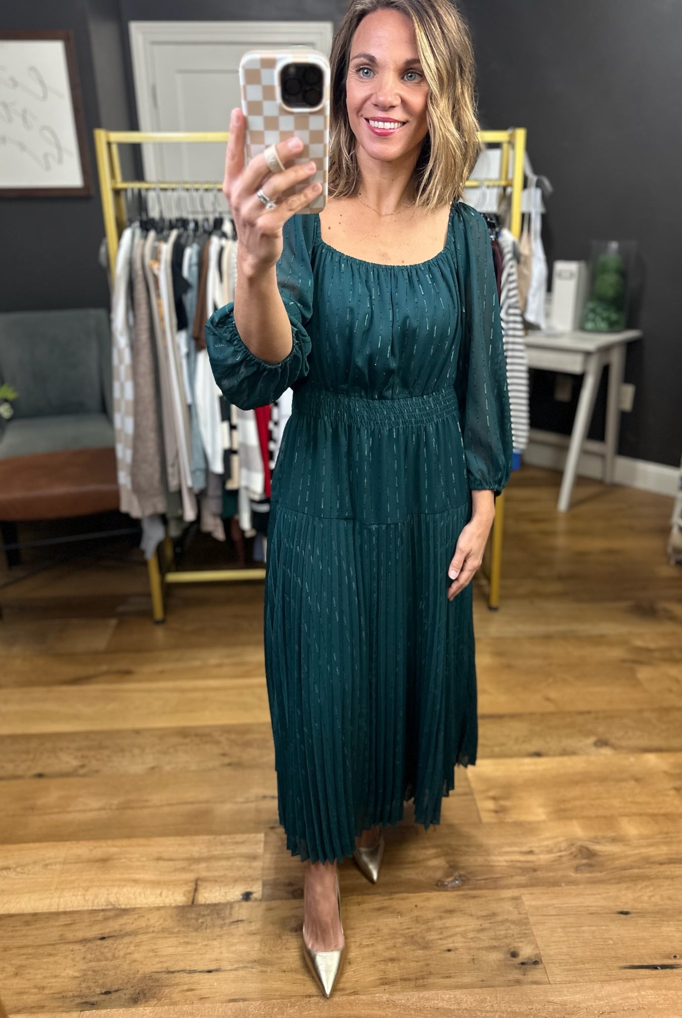 Shining Bright Pleated Detail Dress - Peacock-Skies Are Blue-Anna Kaytes Boutique, Women's Fashion Boutique in Grinnell, Iowa