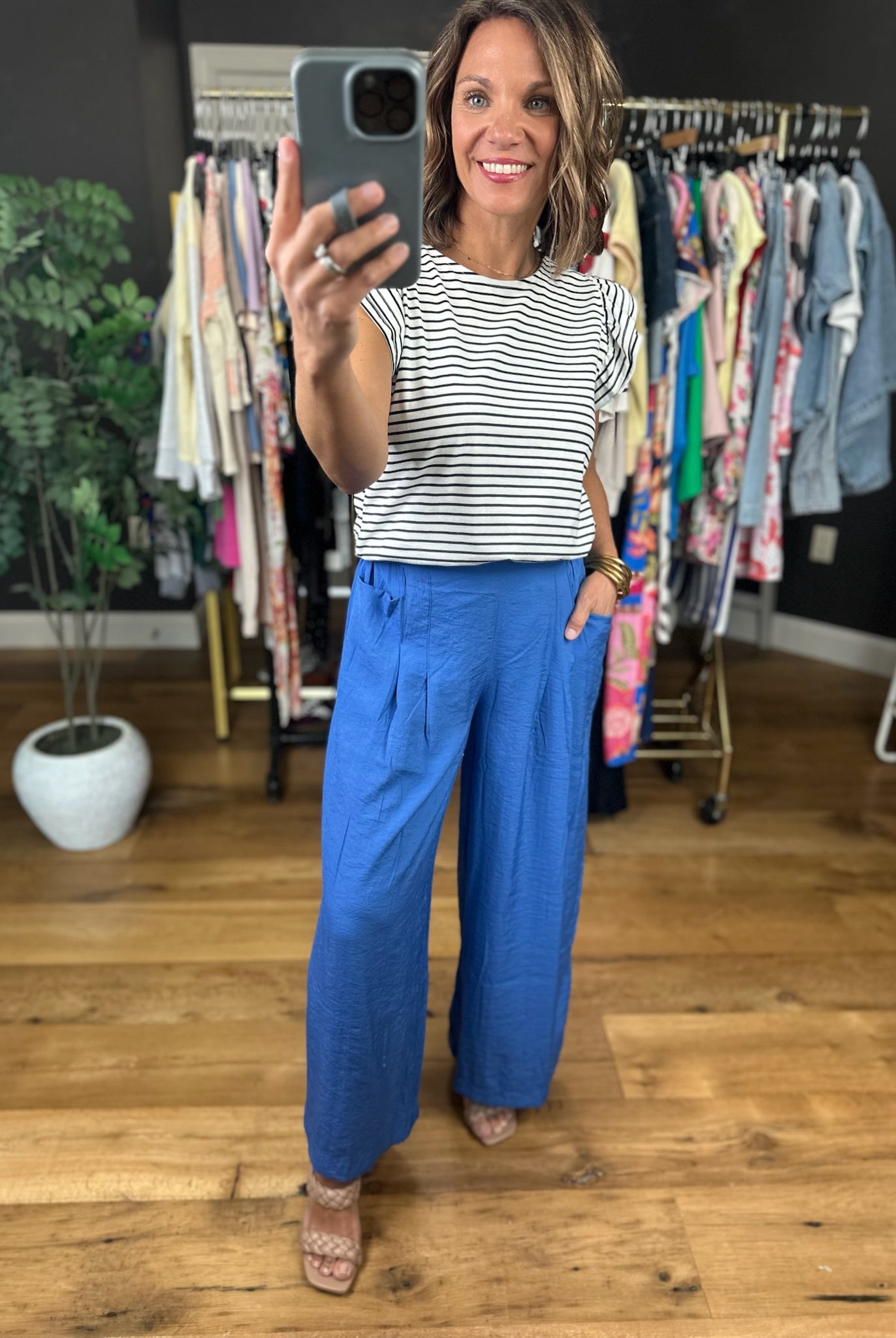 Called Upon Striped Flutter Sleeve Top-Short Sleeves-Vine & Love-Anna Kaytes Boutique, Women's Fashion Boutique in Grinnell, Iowa