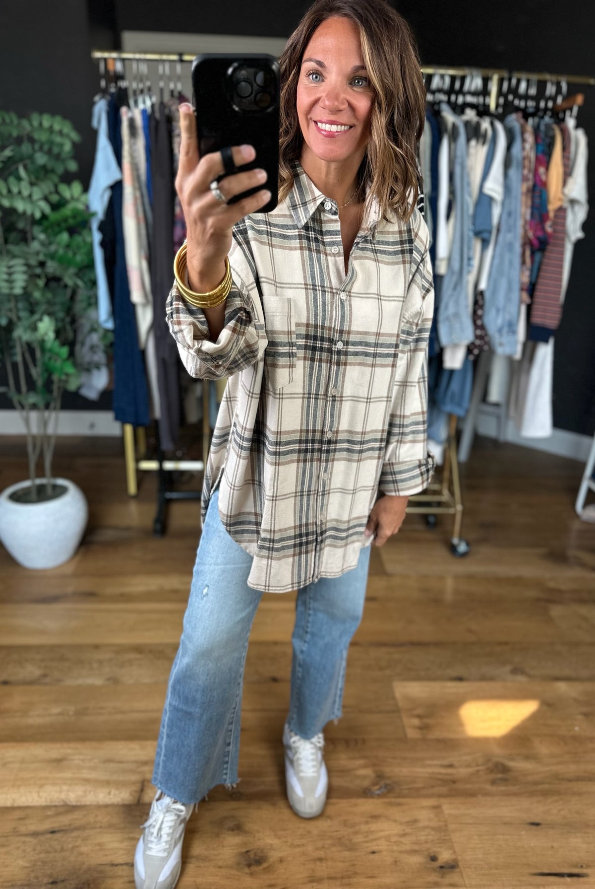 Fully Invested Plaid Button-Down Top-Long Sleeves-Blu Pepper-Anna Kaytes Boutique, Women's Fashion Boutique in Grinnell, Iowa