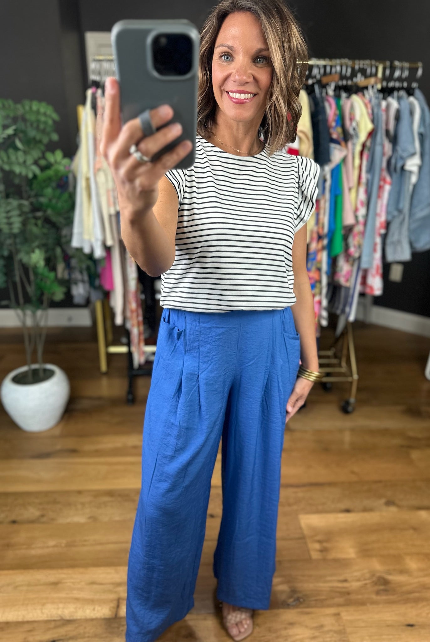 Called Upon Striped Flutter Sleeve Top-Short Sleeves-Vine & Love-Anna Kaytes Boutique, Women's Fashion Boutique in Grinnell, Iowa