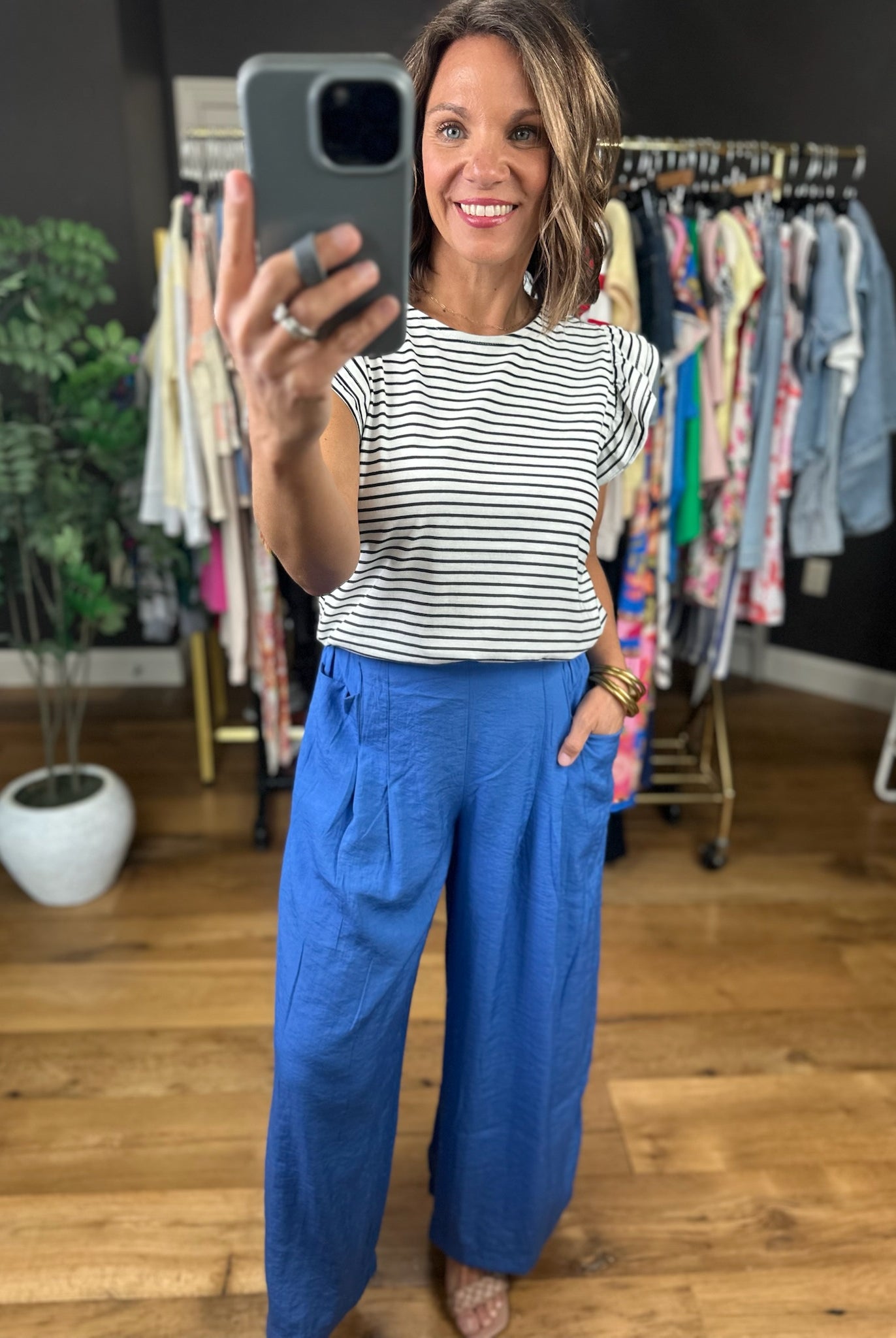 Called Upon Striped Flutter Sleeve Top-Short Sleeves-Vine & Love-Anna Kaytes Boutique, Women's Fashion Boutique in Grinnell, Iowa