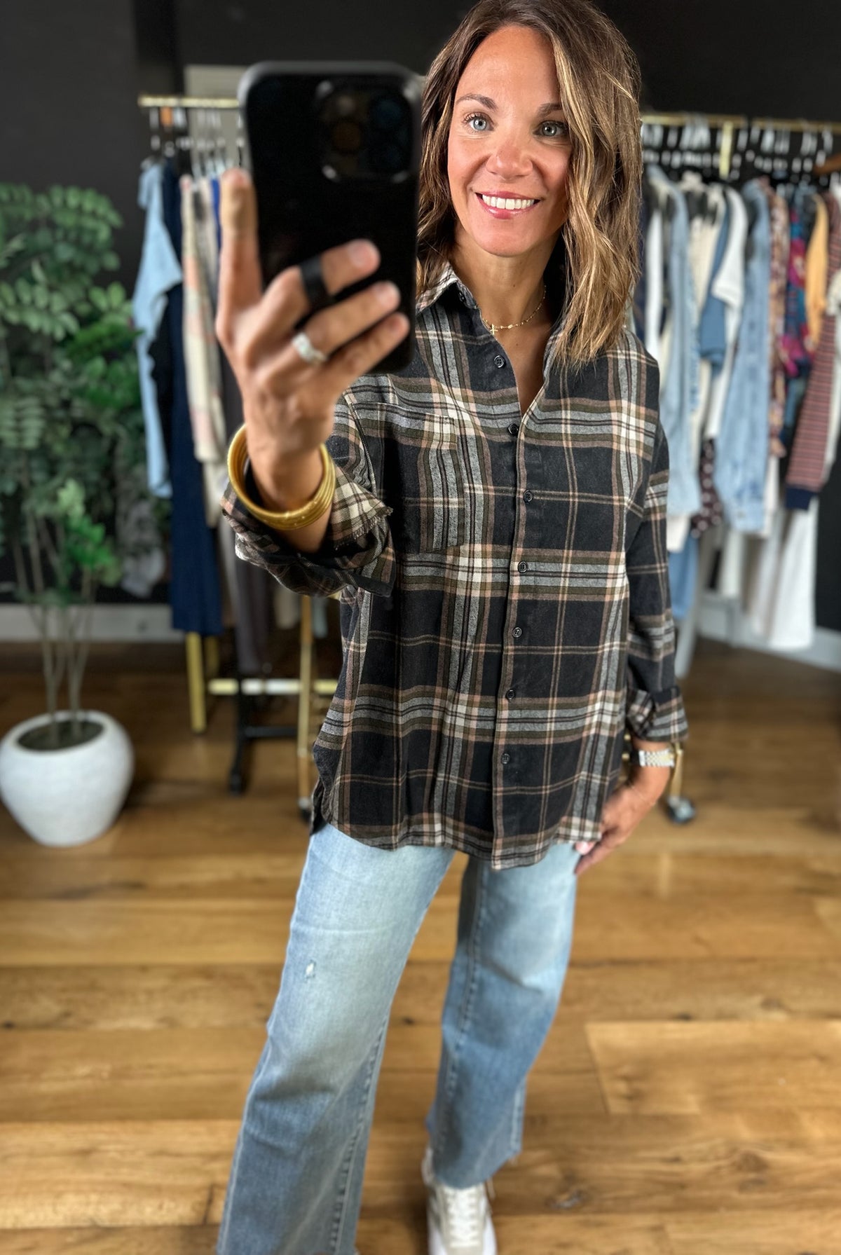 Fully Invested Plaid Button-Down Top-Long Sleeves-Blu Pepper-Anna Kaytes Boutique, Women's Fashion Boutique in Grinnell, Iowa