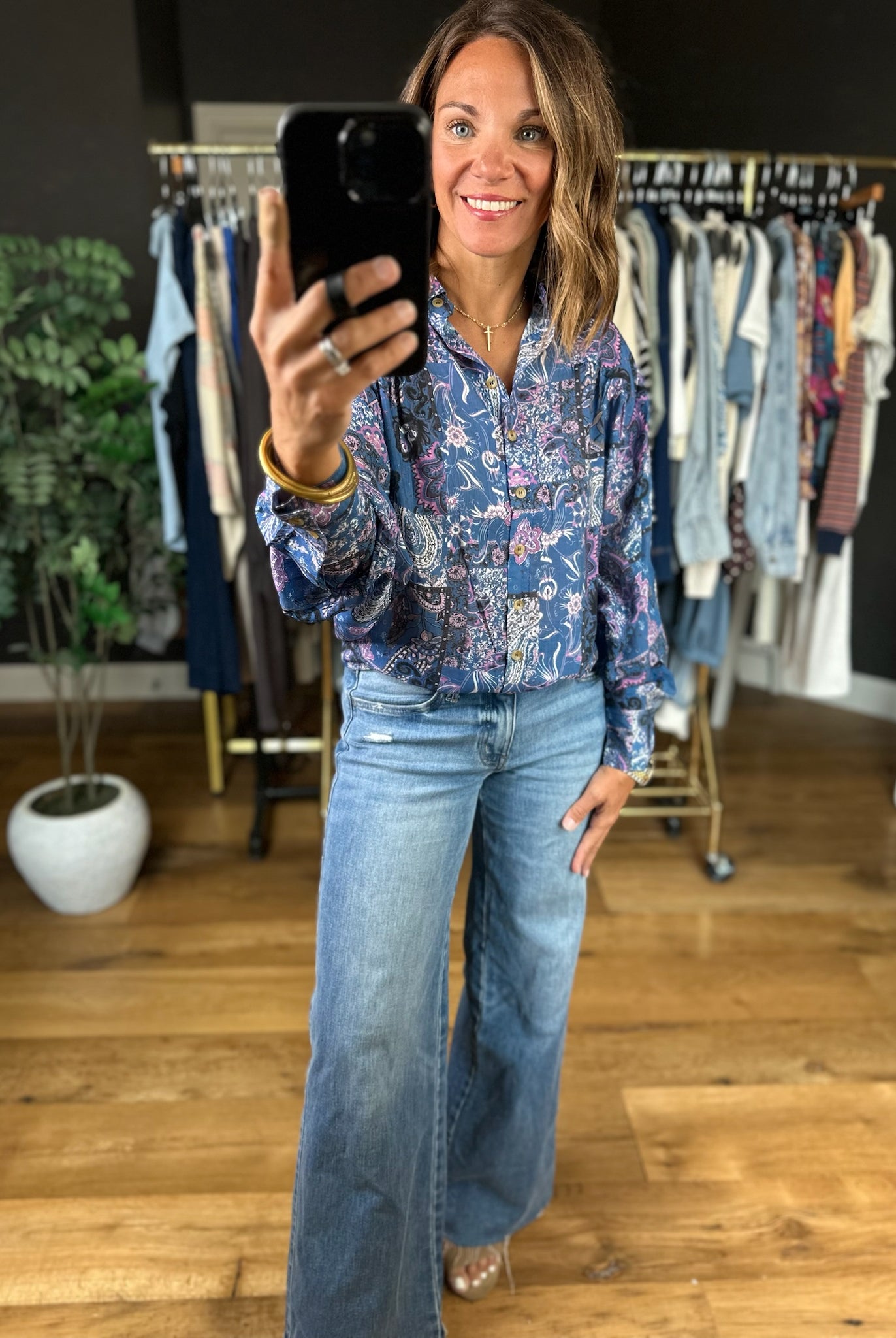 New Directions Button-Down Top-Long Sleeves-ee:some-Anna Kaytes Boutique, Women's Fashion Boutique in Grinnell, Iowa