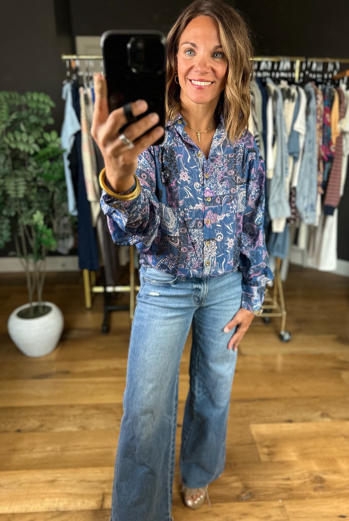 New Directions Button-Down Top-Long Sleeves-ee:some-Anna Kaytes Boutique, Women's Fashion Boutique in Grinnell, Iowa