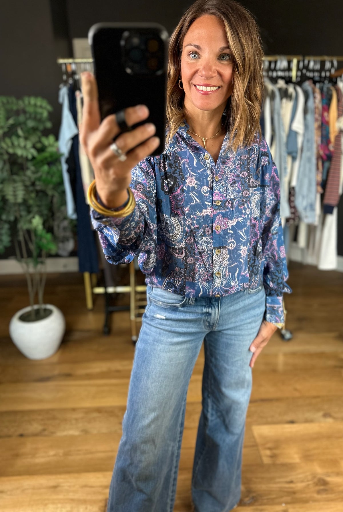 New Directions Button-Down Top-Long Sleeves-ee:some-Anna Kaytes Boutique, Women's Fashion Boutique in Grinnell, Iowa