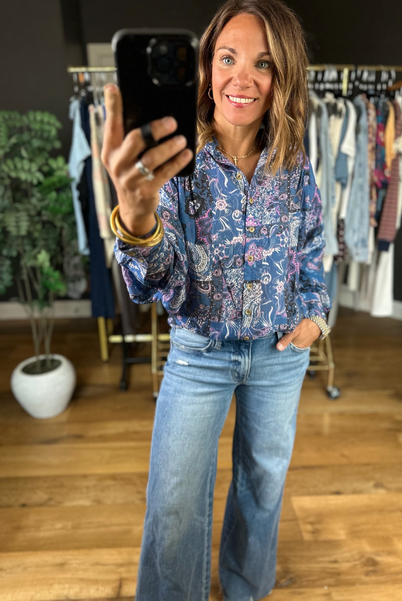 New Directions Button-Down Top-Long Sleeves-ee:some-Anna Kaytes Boutique, Women's Fashion Boutique in Grinnell, Iowa