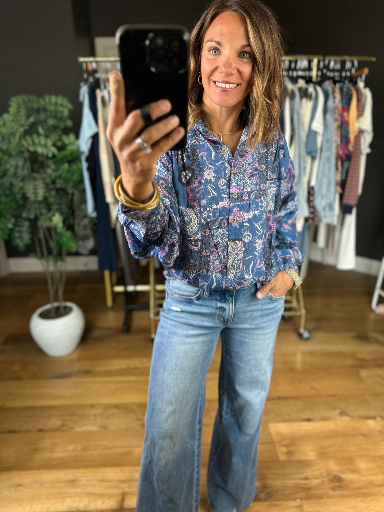 New Directions Button-Down Top-Long Sleeves-ee:some-Anna Kaytes Boutique, Women's Fashion Boutique in Grinnell, Iowa