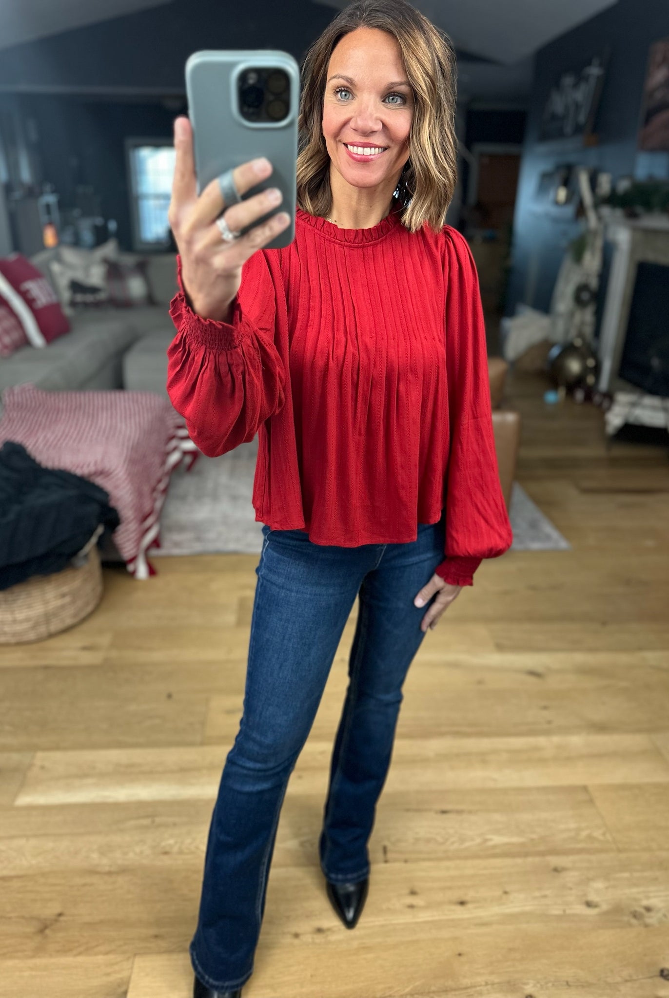 Cheers To You Pleated Top-Long Sleeves-Anniewear-Anna Kaytes Boutique, Women's Fashion Boutique in Grinnell, Iowa