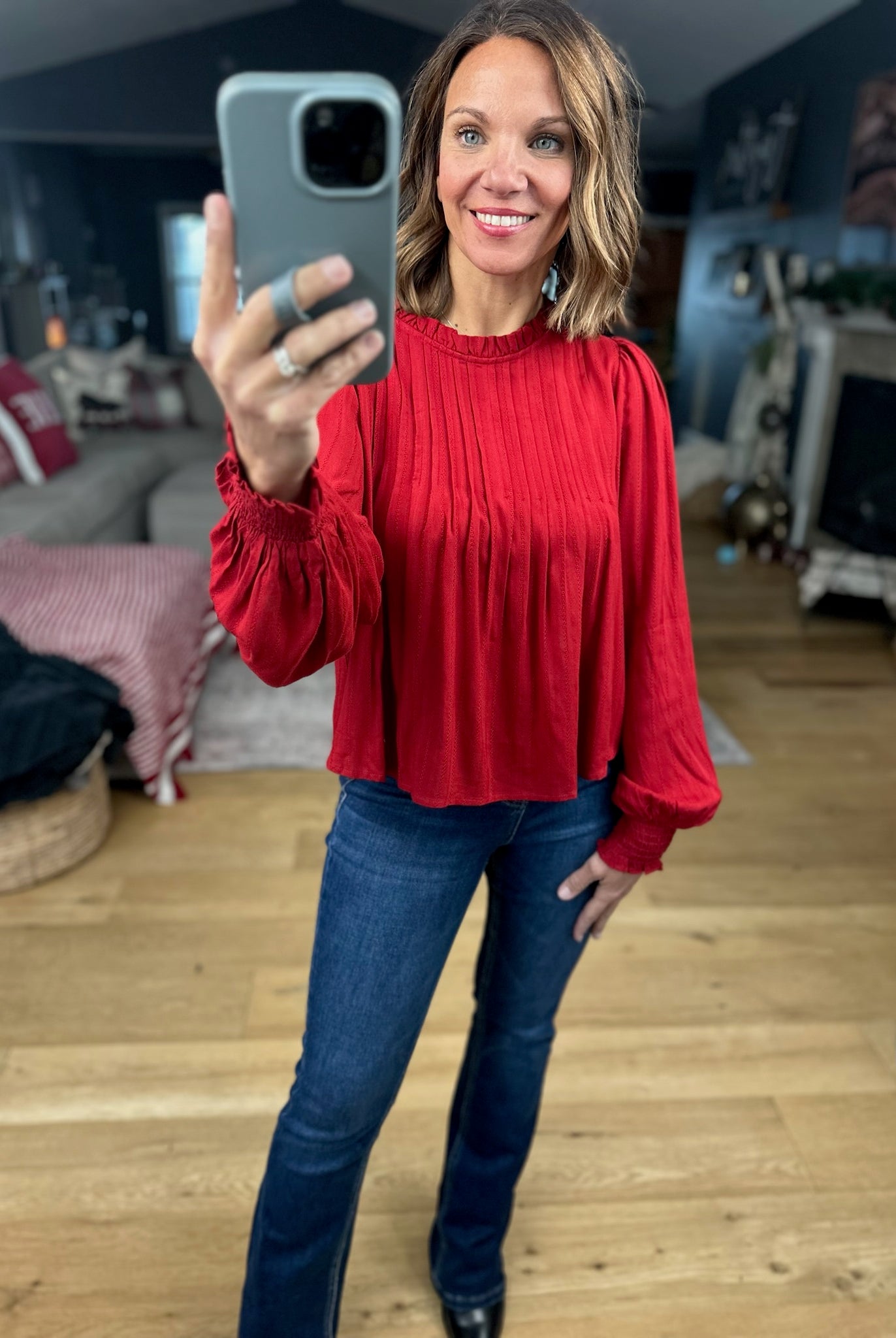 Cheers To You Pleated Top-Long Sleeves-Anniewear-Anna Kaytes Boutique, Women's Fashion Boutique in Grinnell, Iowa