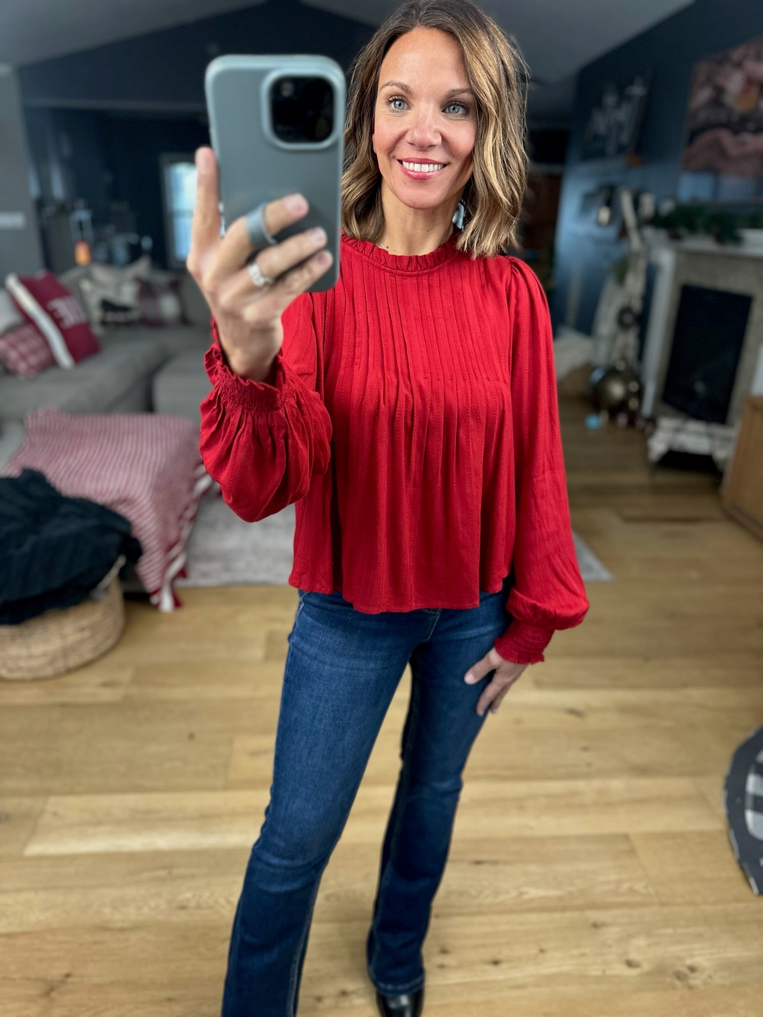 Cheers To You Pleated Top-Long Sleeves-Anniewear-Anna Kaytes Boutique, Women's Fashion Boutique in Grinnell, Iowa