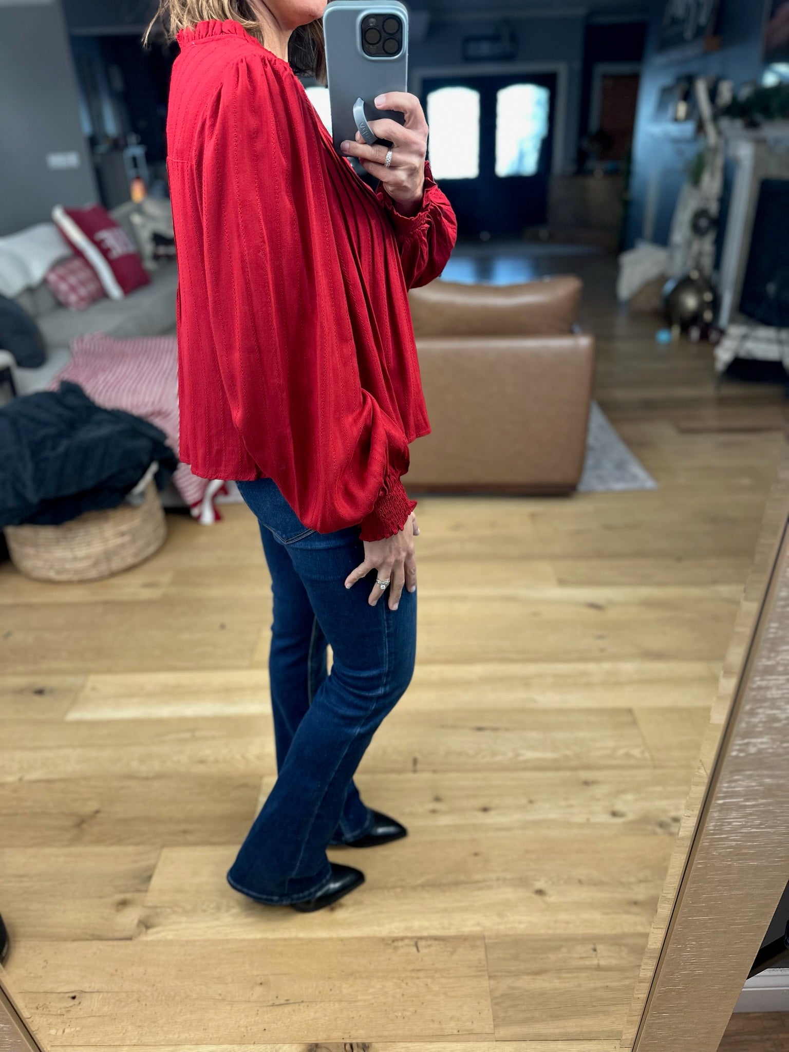 Cheers To You Pleated Top-Long Sleeves-Anniewear-Anna Kaytes Boutique, Women's Fashion Boutique in Grinnell, Iowa