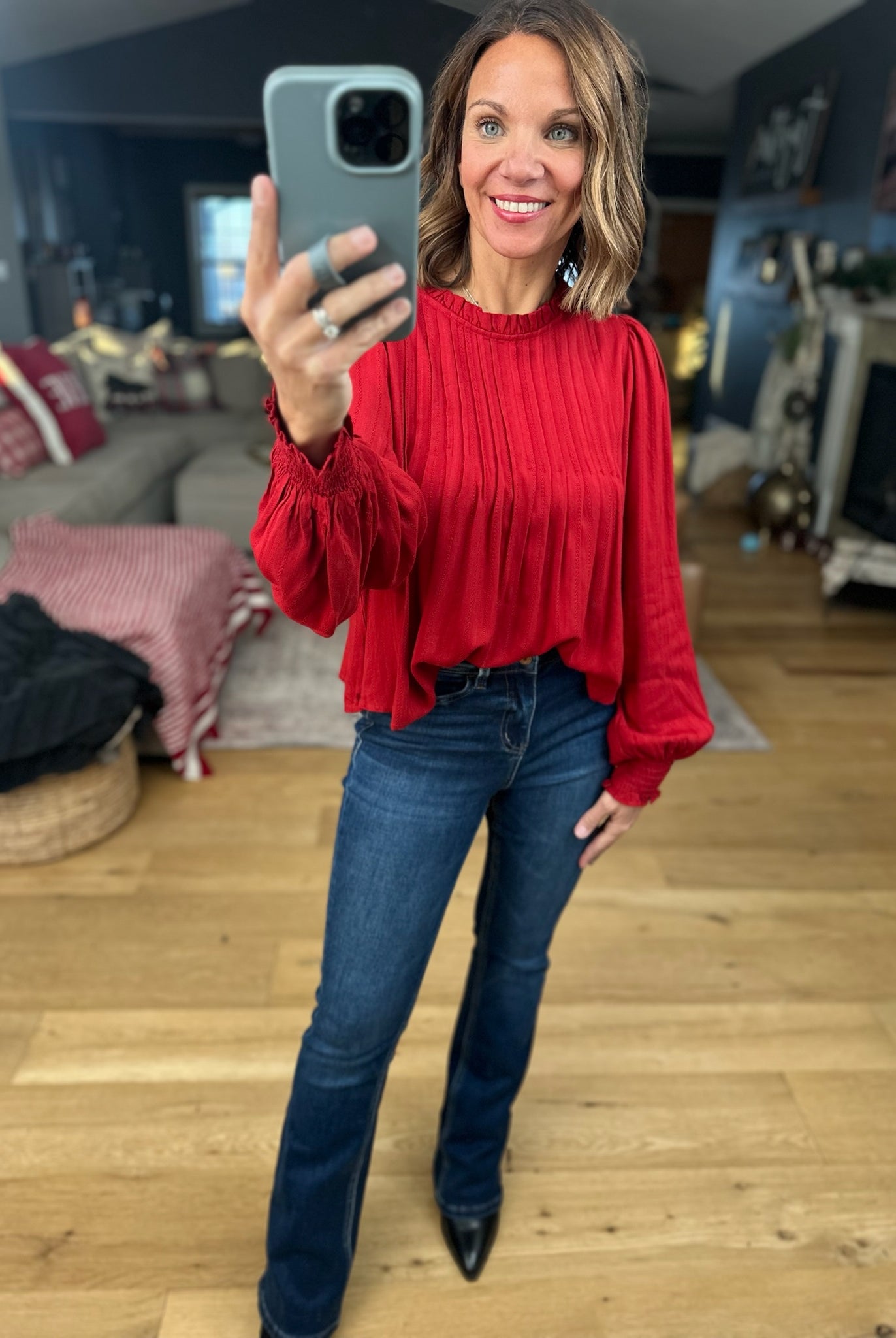 Cheers To You Pleated Top-Long Sleeves-Anniewear-Anna Kaytes Boutique, Women's Fashion Boutique in Grinnell, Iowa