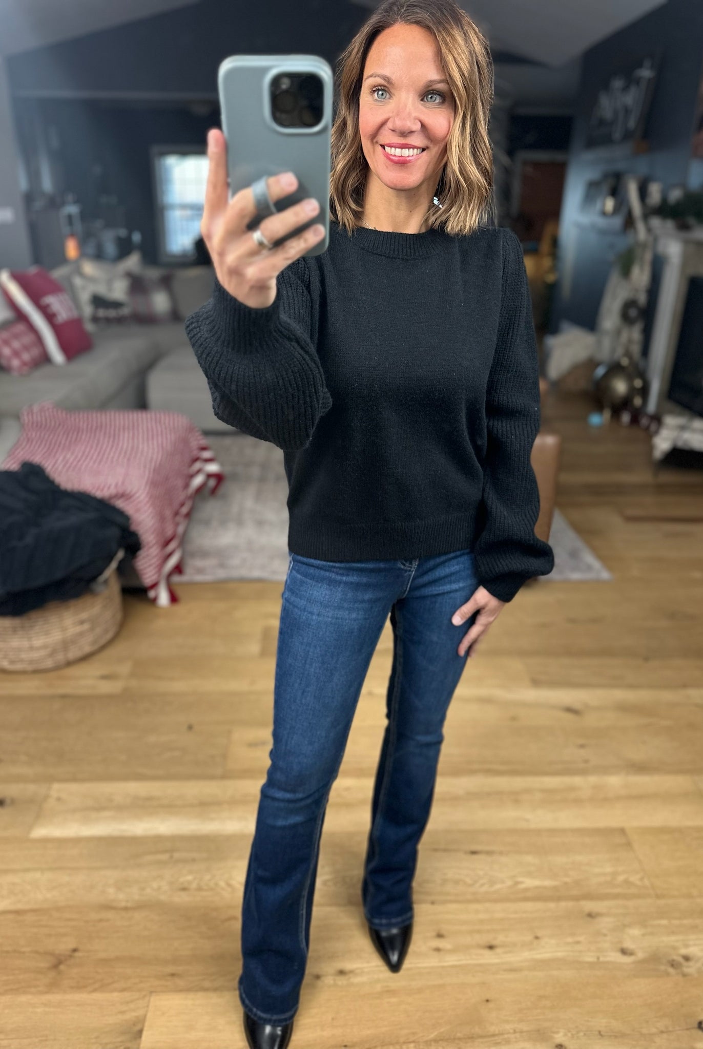 Here And There Balloon Sleeve Sweater-Sweaters-& Merci-Anna Kaytes Boutique, Women's Fashion Boutique in Grinnell, Iowa