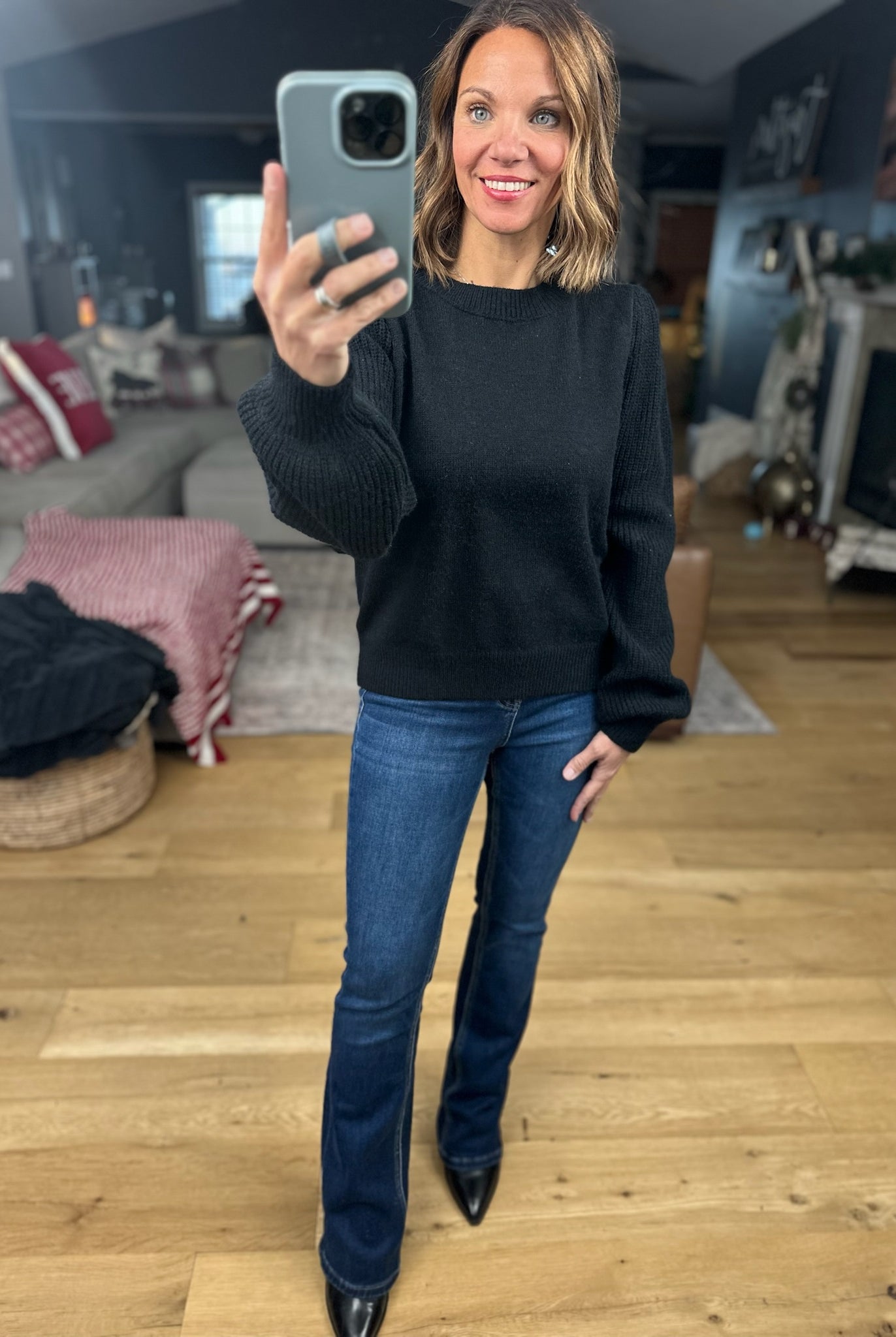 Here And There Balloon Sleeve Sweater-Sweaters-& Merci-Anna Kaytes Boutique, Women's Fashion Boutique in Grinnell, Iowa