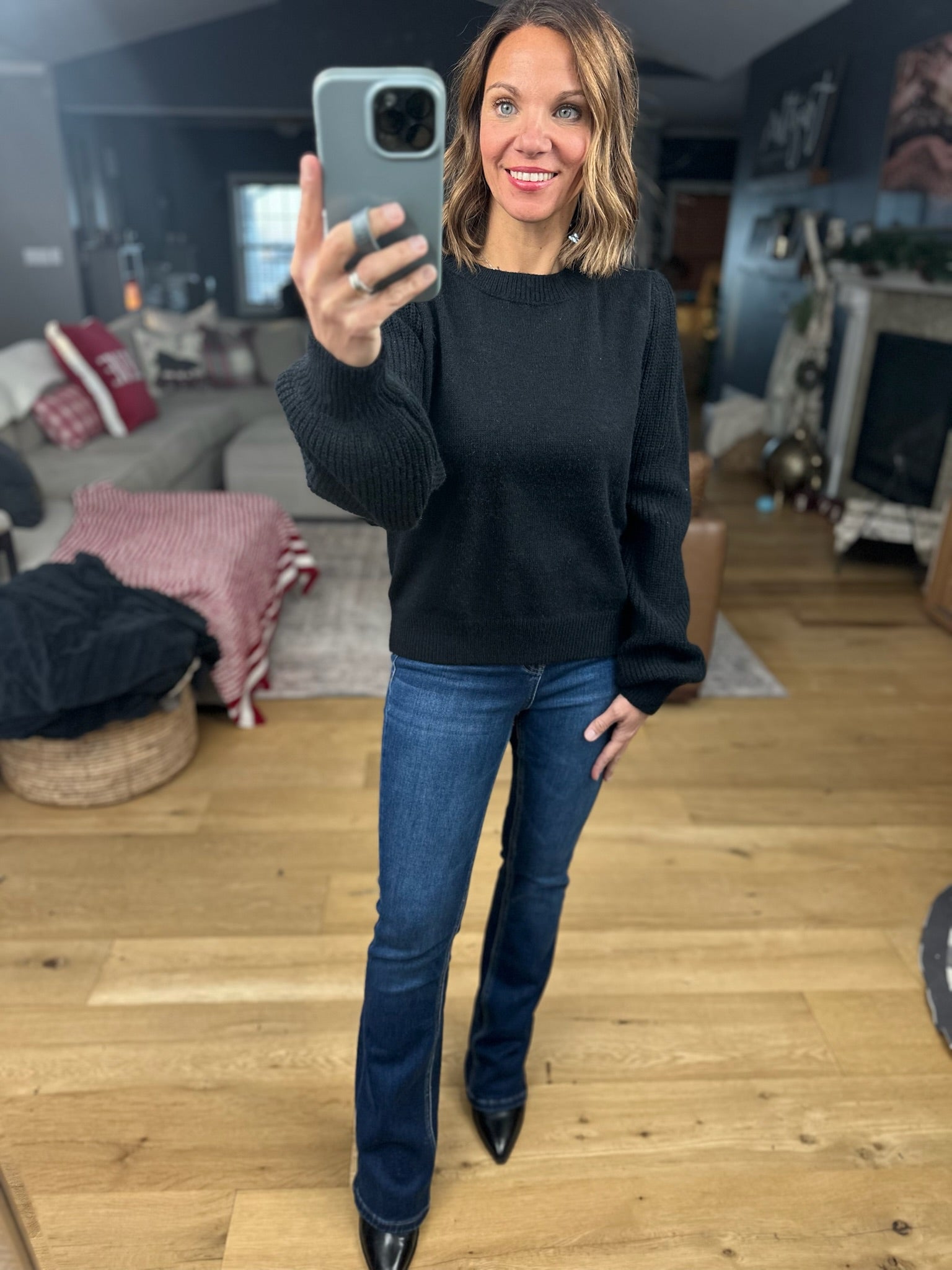 Here And There Balloon Sleeve Sweater-Sweaters-& Merci-Anna Kaytes Boutique, Women's Fashion Boutique in Grinnell, Iowa