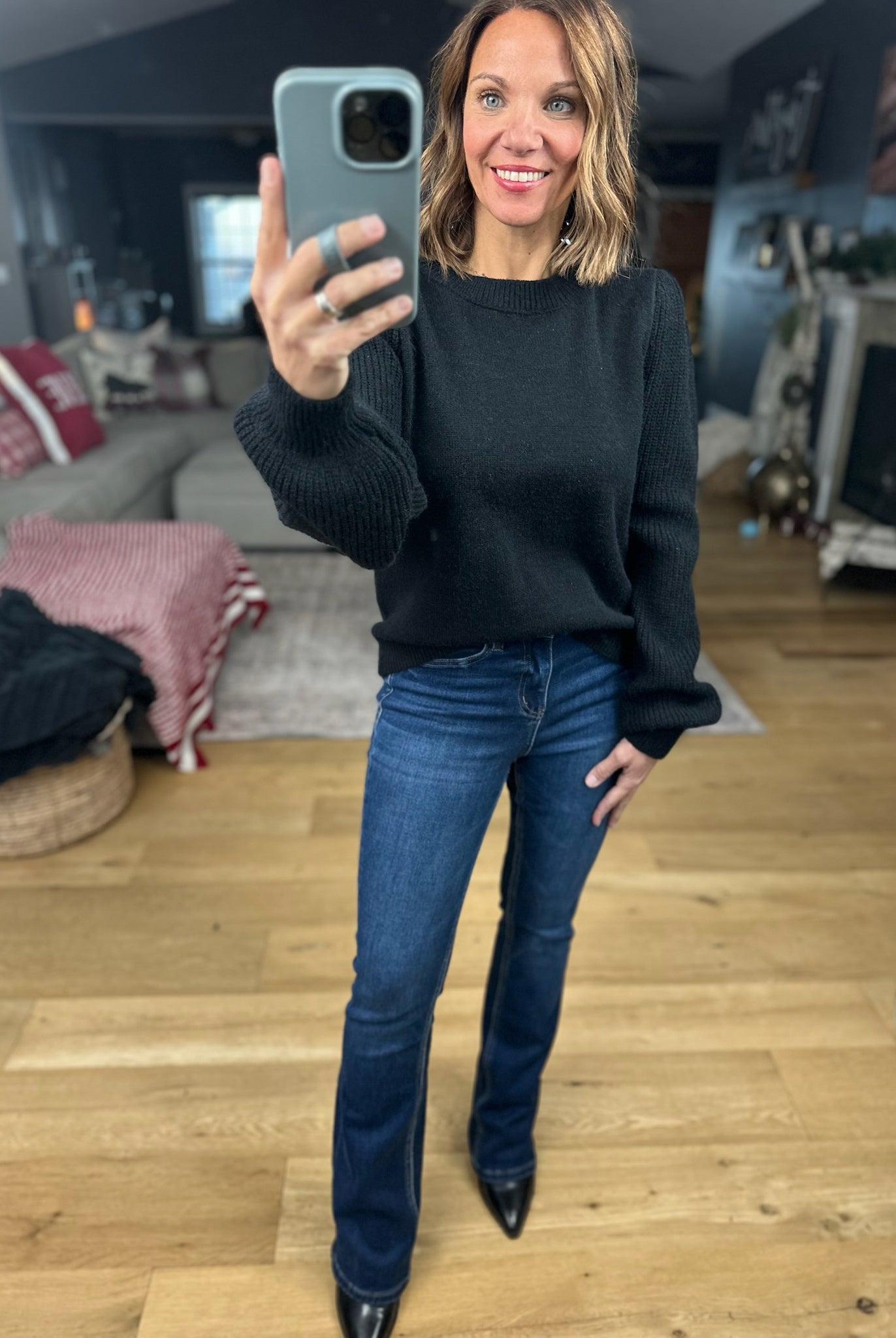 Here And There Balloon Sleeve Sweater-Sweaters-& Merci-Anna Kaytes Boutique, Women's Fashion Boutique in Grinnell, Iowa