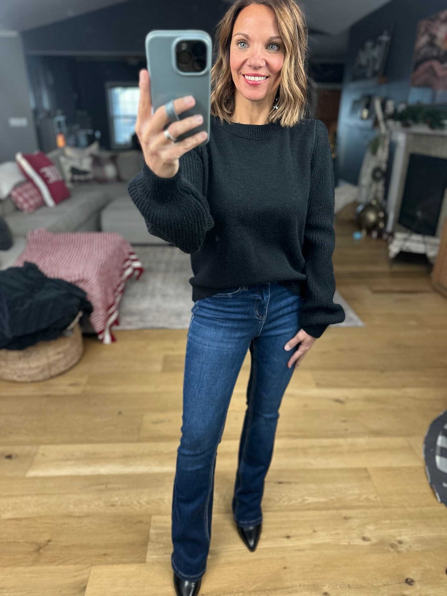 Here And There Balloon Sleeve Sweater-Sweaters-& Merci-Anna Kaytes Boutique, Women's Fashion Boutique in Grinnell, Iowa