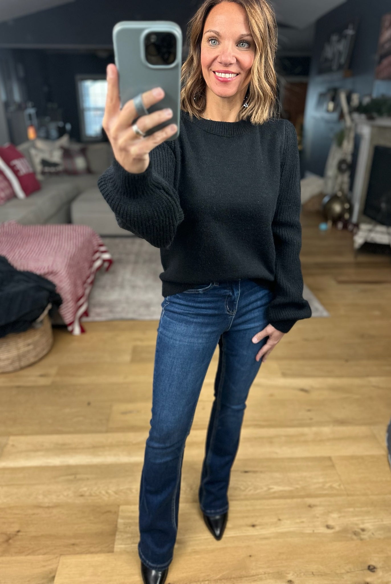 Here And There Balloon Sleeve Sweater-Sweaters-& Merci-Anna Kaytes Boutique, Women's Fashion Boutique in Grinnell, Iowa